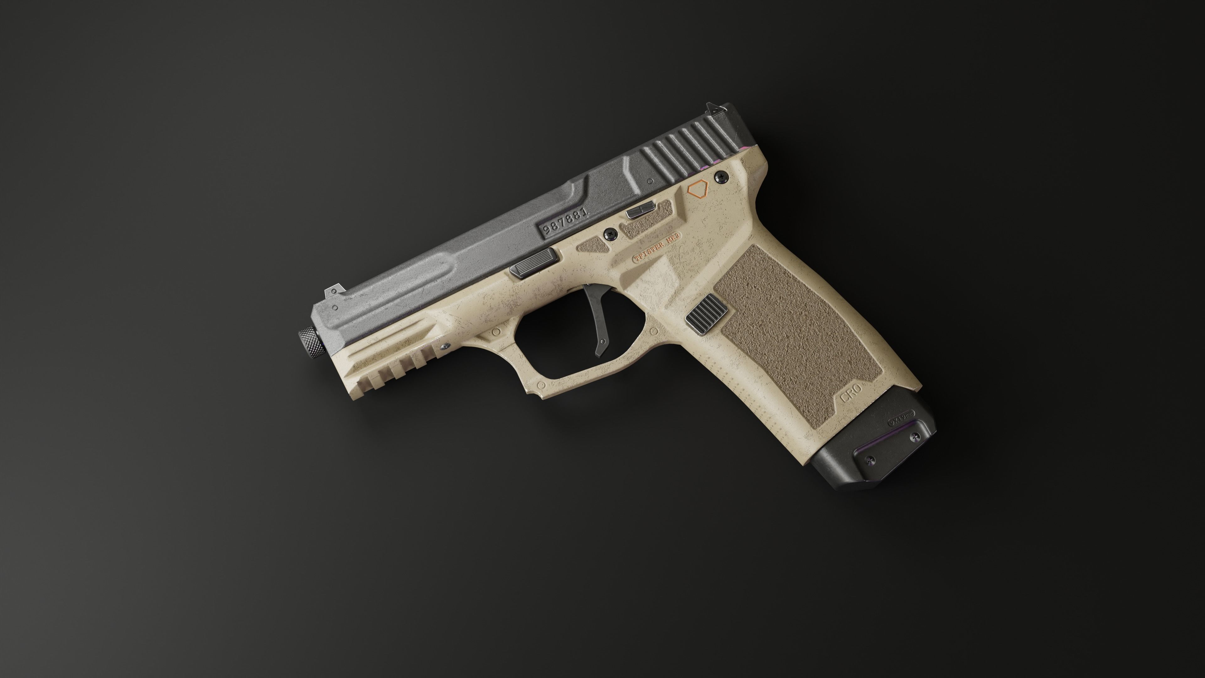 Handgun MK2 lowpoly Low-poly 3D model_5