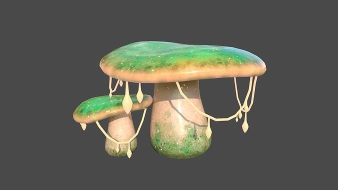 Fantasy Mushroom C09 Green Orange - Scene Backdrop Design Low-poly 3D model