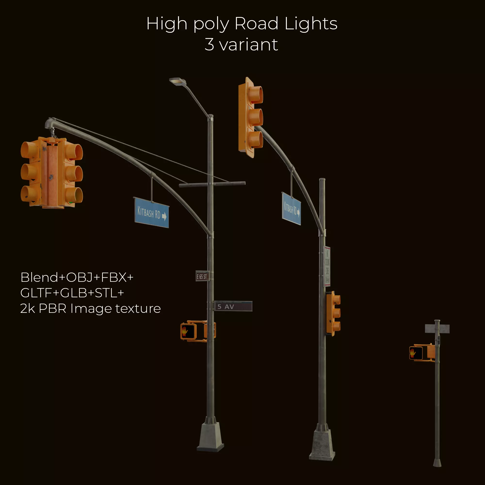 High Poly Traffic Lights Pack- 3 variant Low-poly 3D model_0