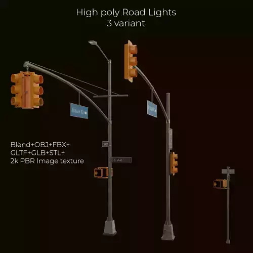 High Poly Traffic Lights Pack- 3 variant Low-poly 3D model High Poly Traffic Lights Pack- 3 variant Low-poly 3D model