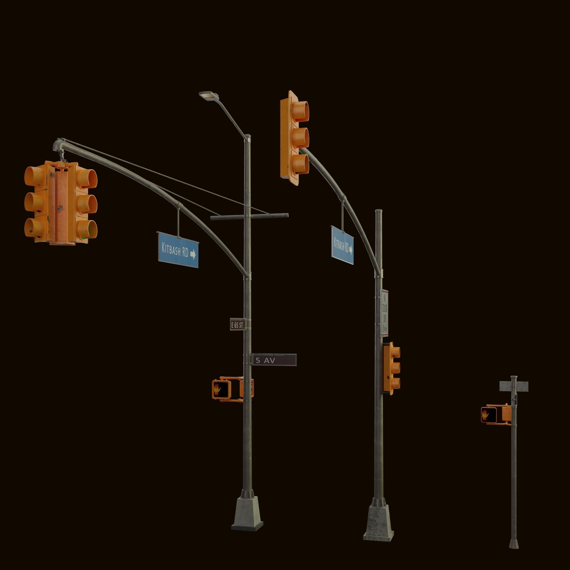 High Poly Traffic Lights Pack- 3 variant Low-poly 3D model_1