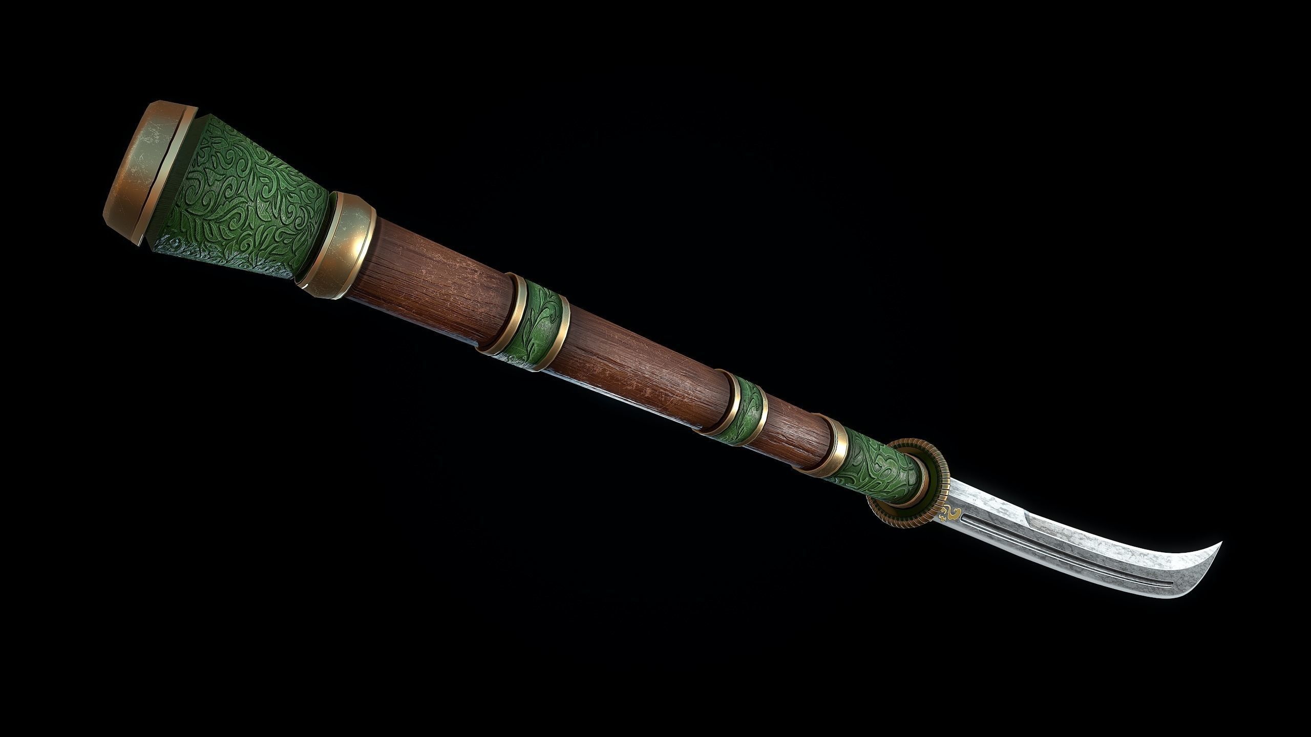 Jade Curved Sword Low-poly 3D model_4