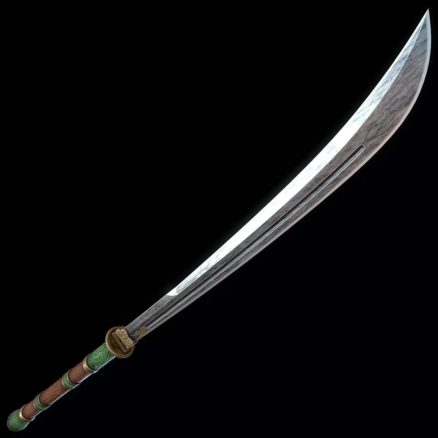 Jade Curved Sword Low-poly 3D model_0