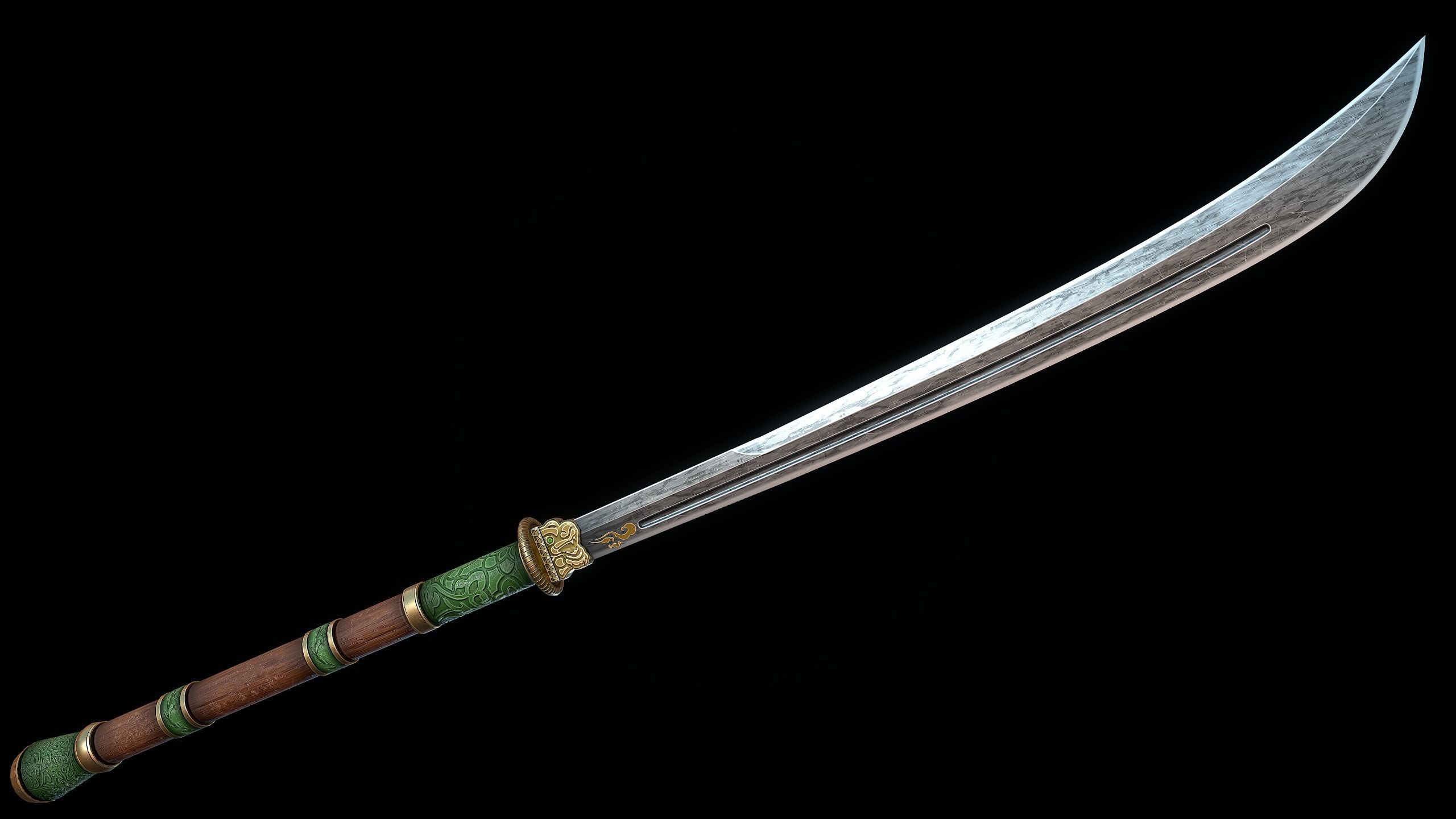 Jade Curved Sword Low-poly 3D model_3