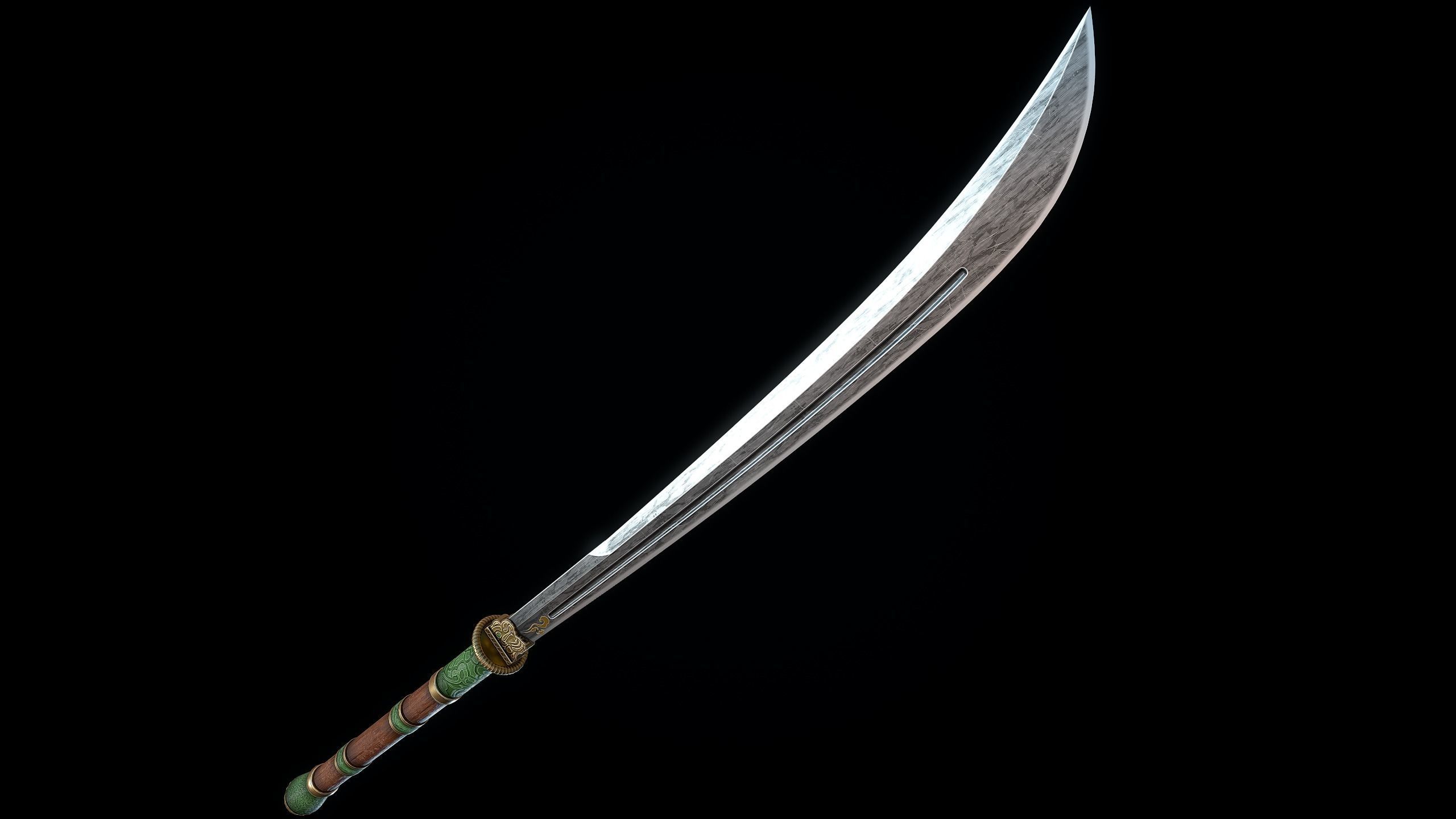 Jade Curved Sword Low-poly 3D model_8