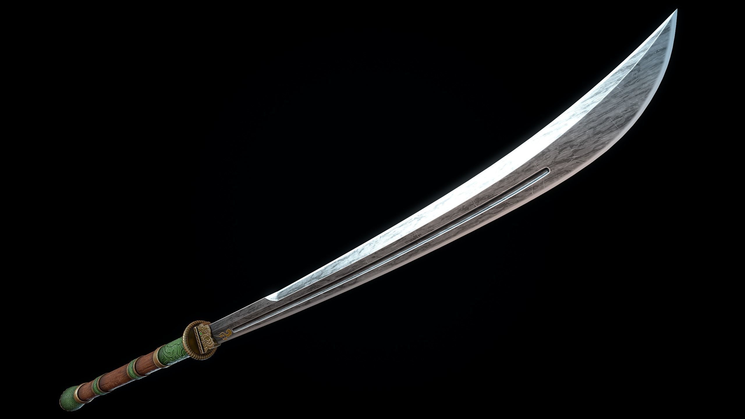 Jade Curved Sword Low-poly 3D model_7