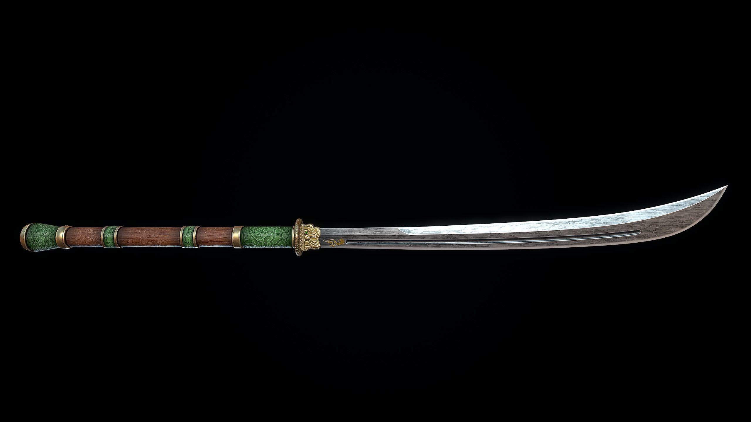 Jade Curved Sword Low-poly 3D model_6