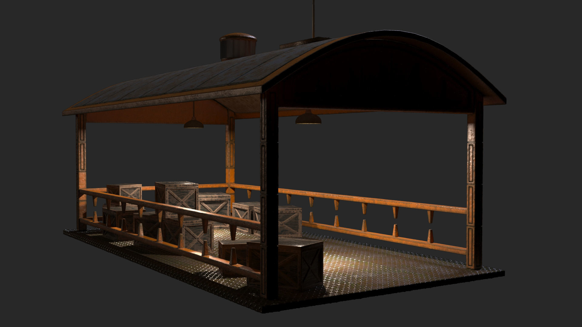 Sci-Fi Noir Hangar  Low-poly 3D model_6