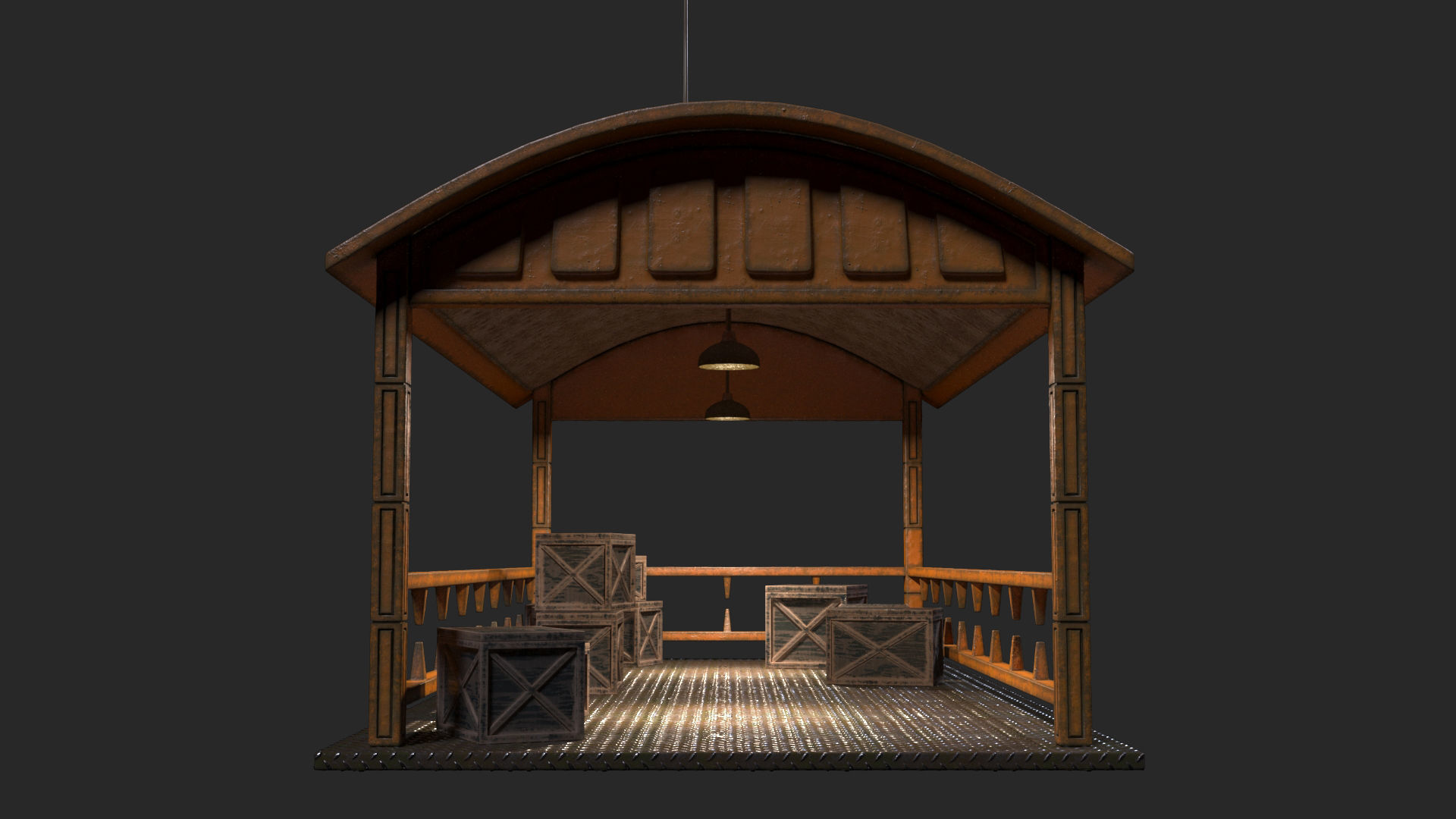 Sci-Fi Noir Hangar  Low-poly 3D model_1