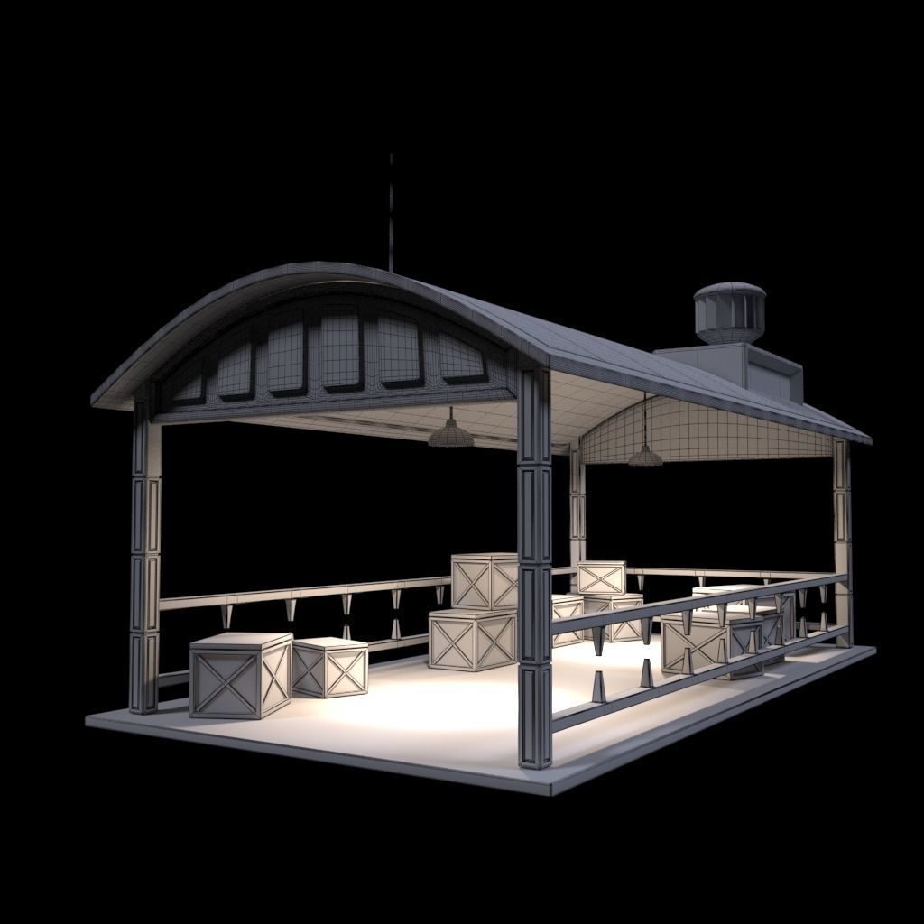 Sci-Fi Noir Hangar  Low-poly 3D model_10