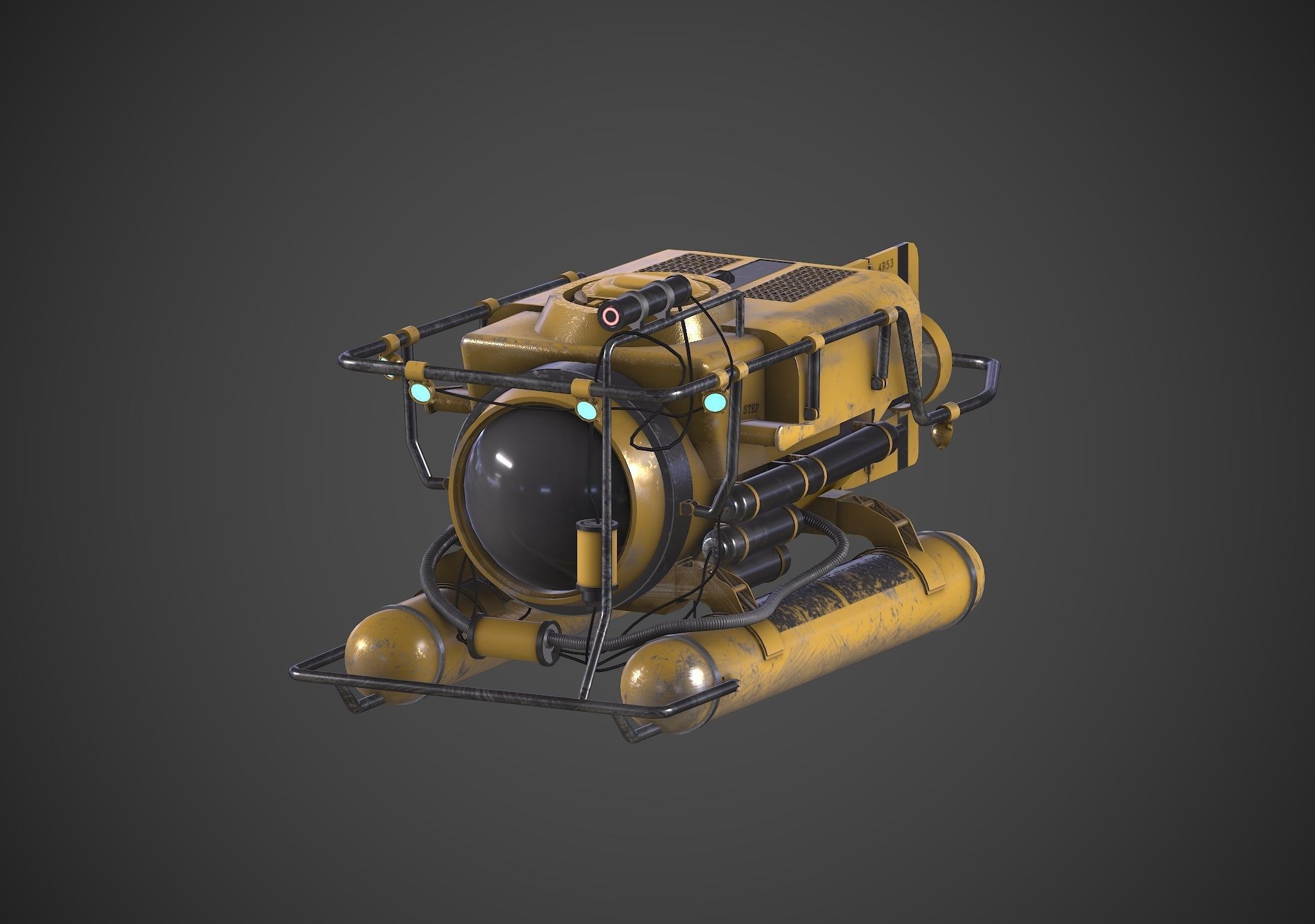 Submarine Low-poly 3D model_9