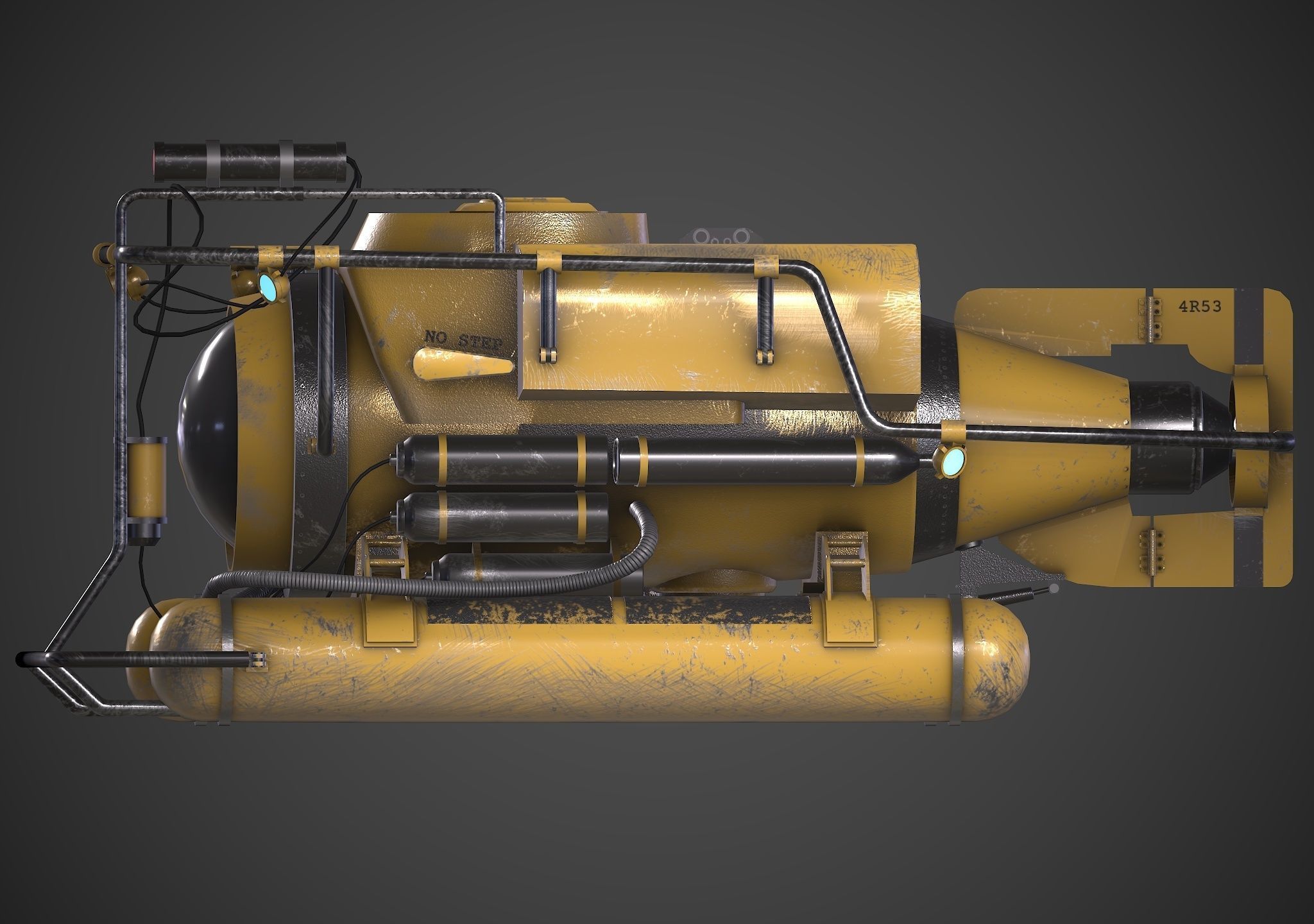 Submarine Low-poly 3D model_5