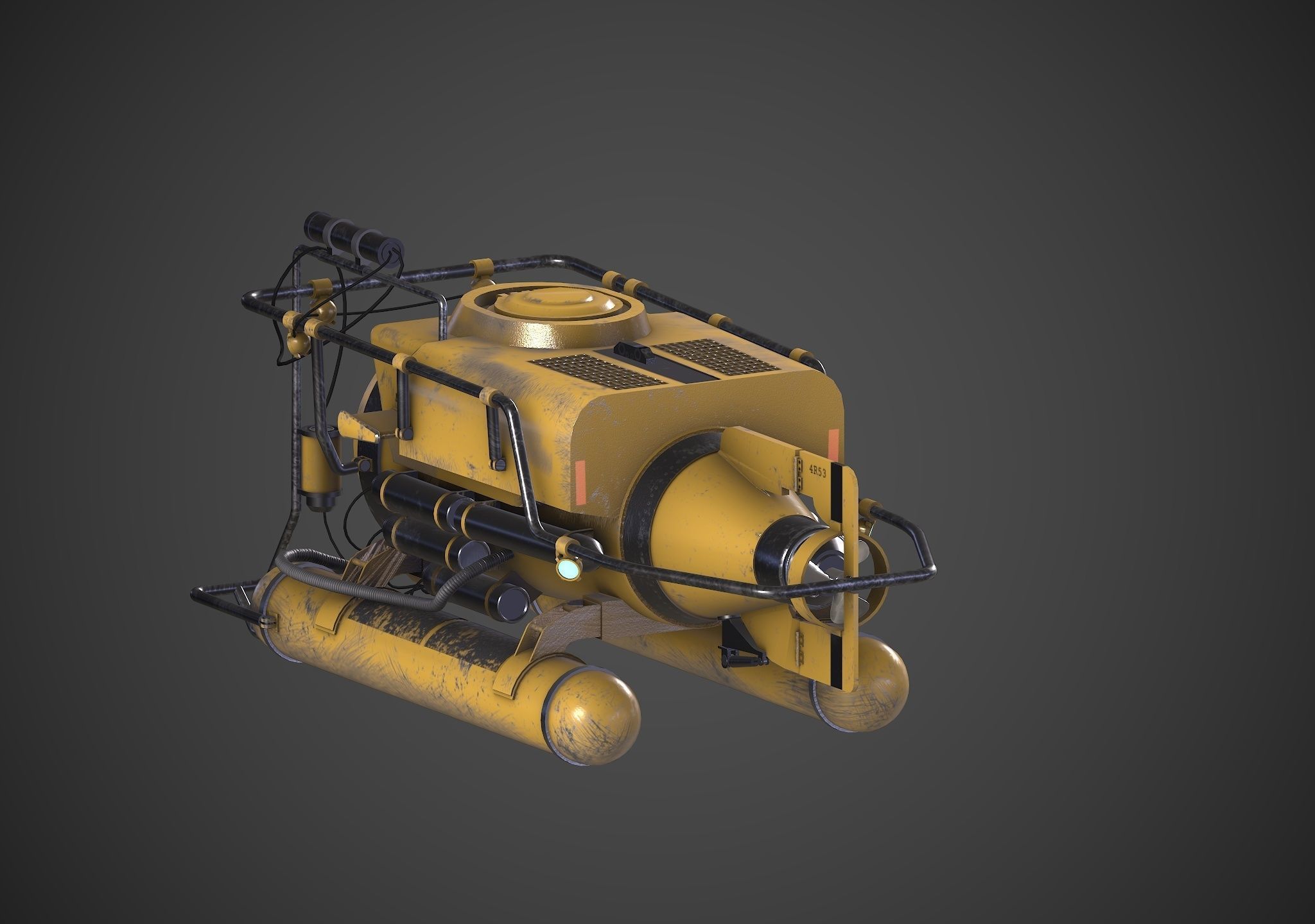 Submarine Low-poly 3D model_10