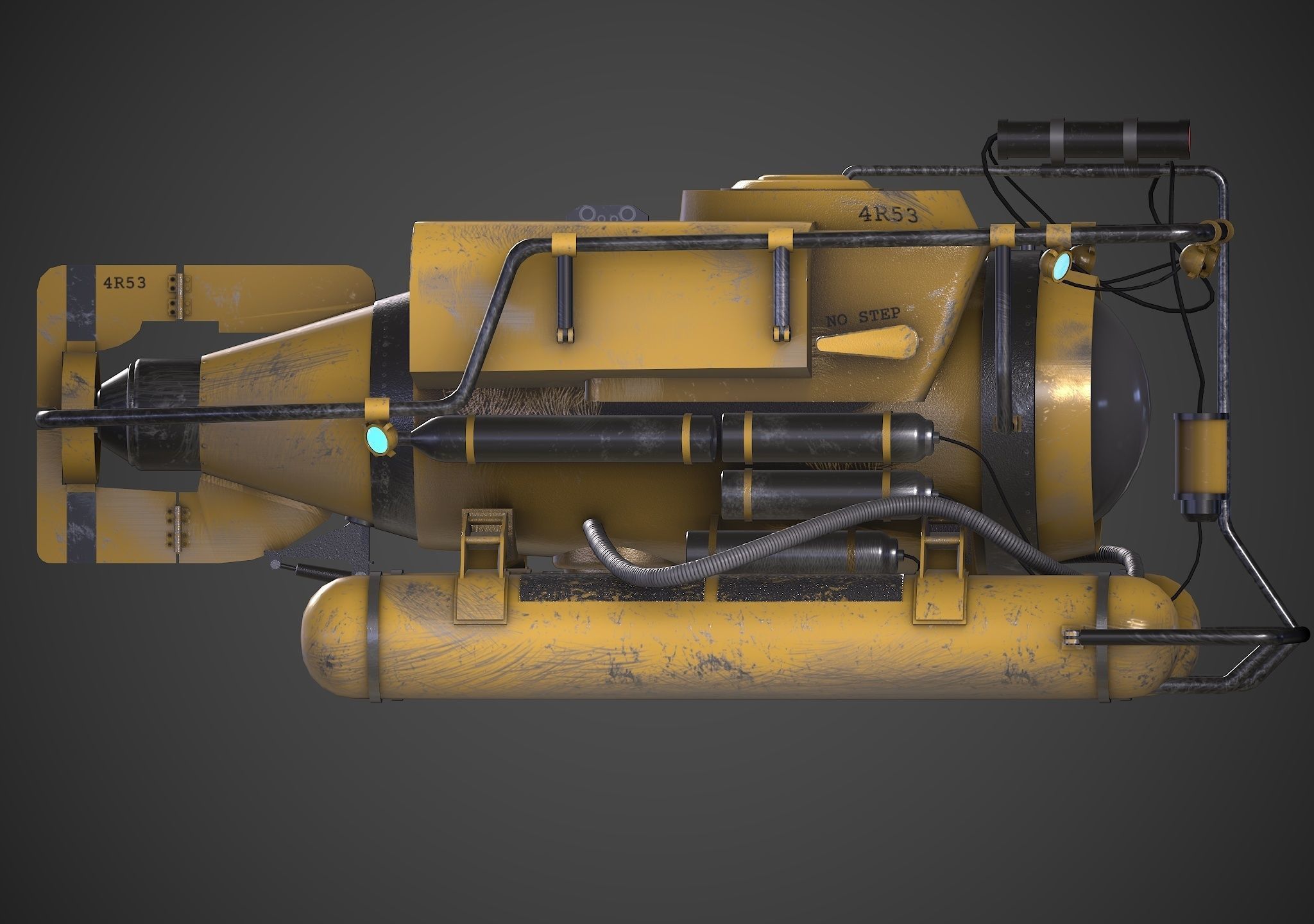 Submarine Low-poly 3D model_4