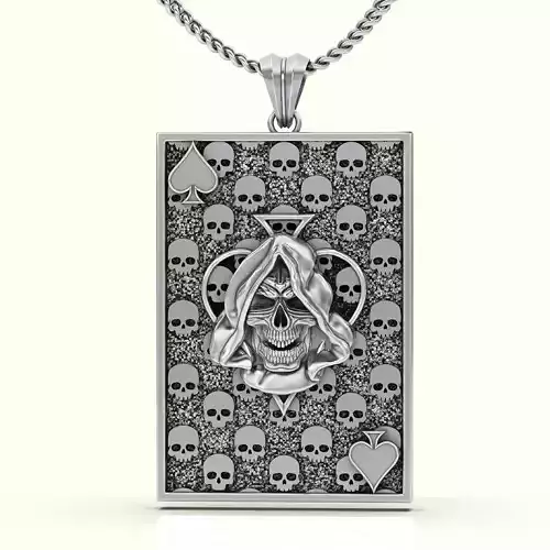 Pikes Spades playing card skull 3d pendant  jewelry