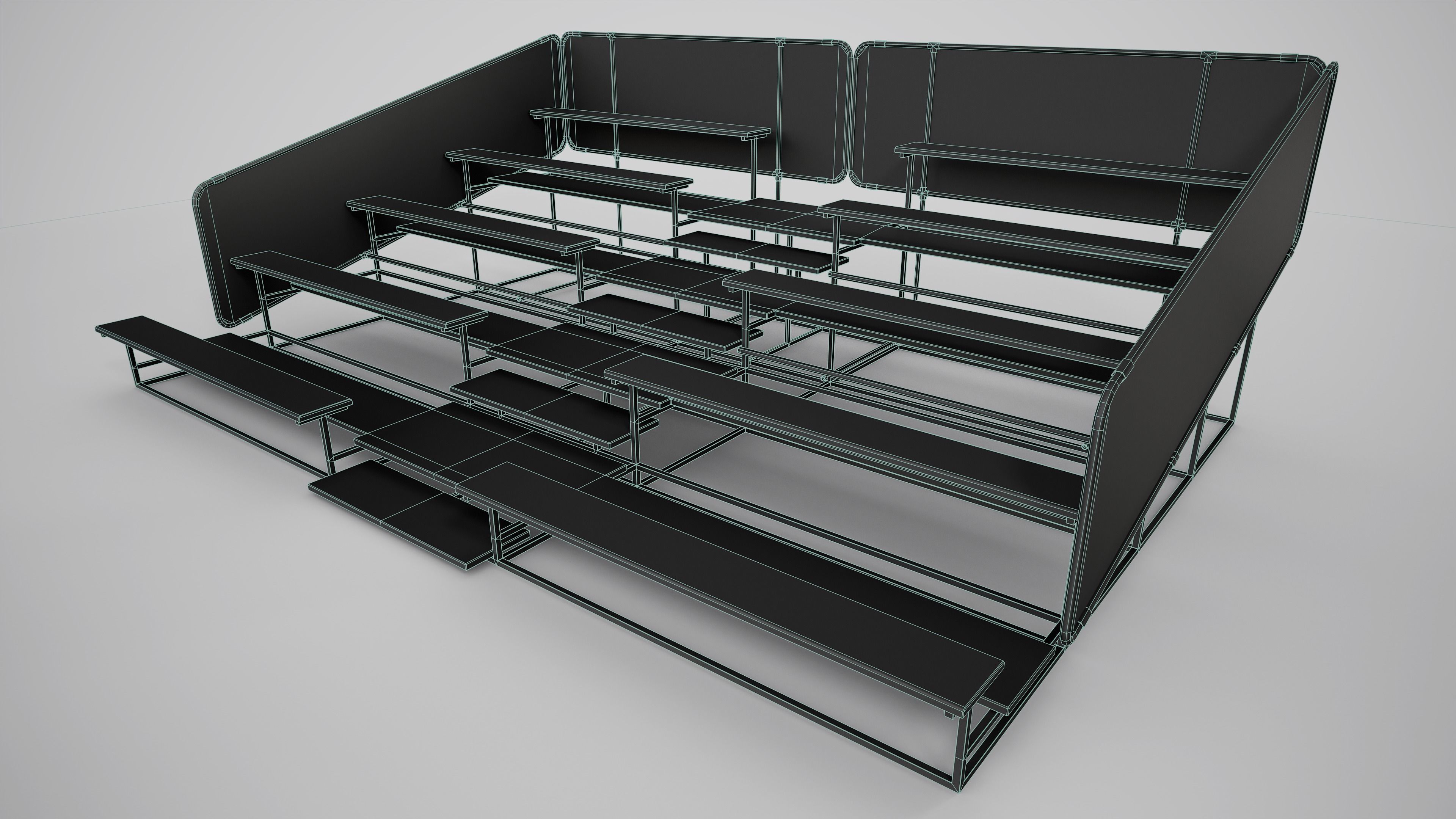 Painted Metal School Bleachers Low-poly 3D model_14