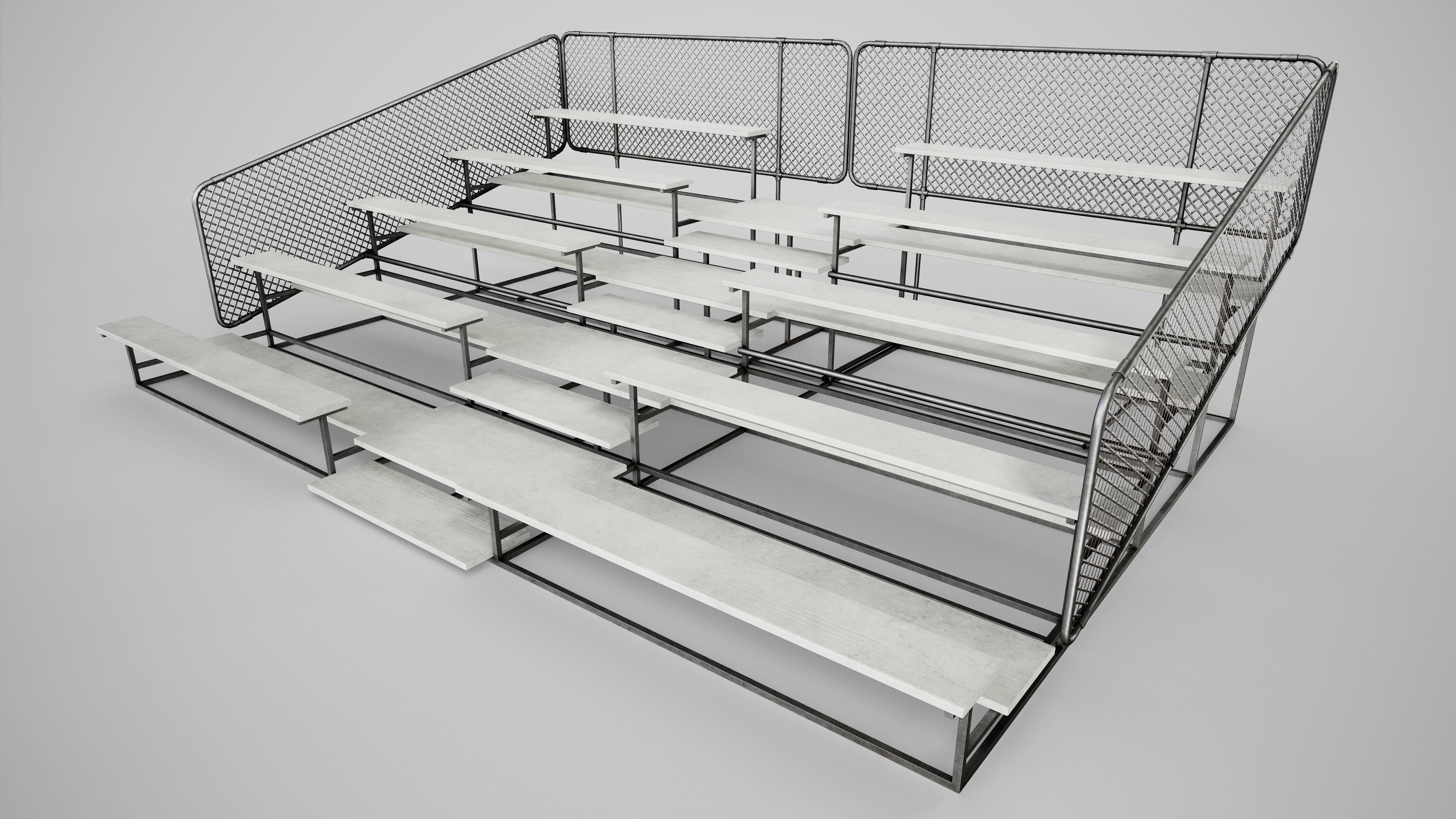 Painted Metal School Bleachers Low-poly 3D model_7