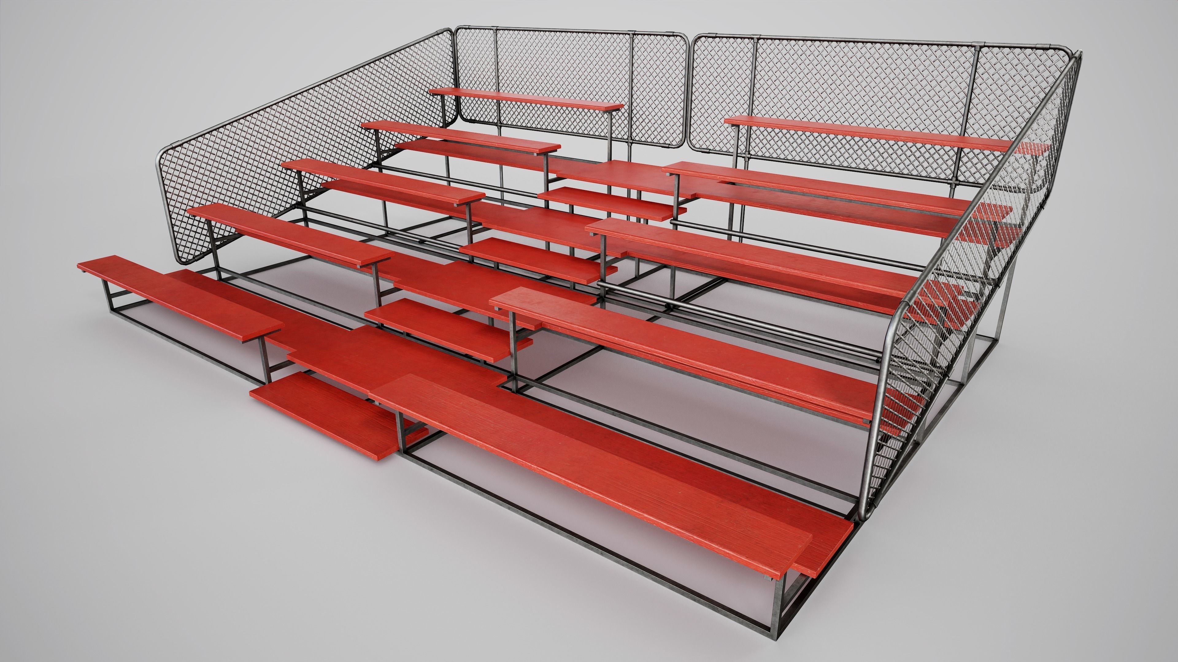 Painted Metal School Bleachers Low-poly 3D model_6