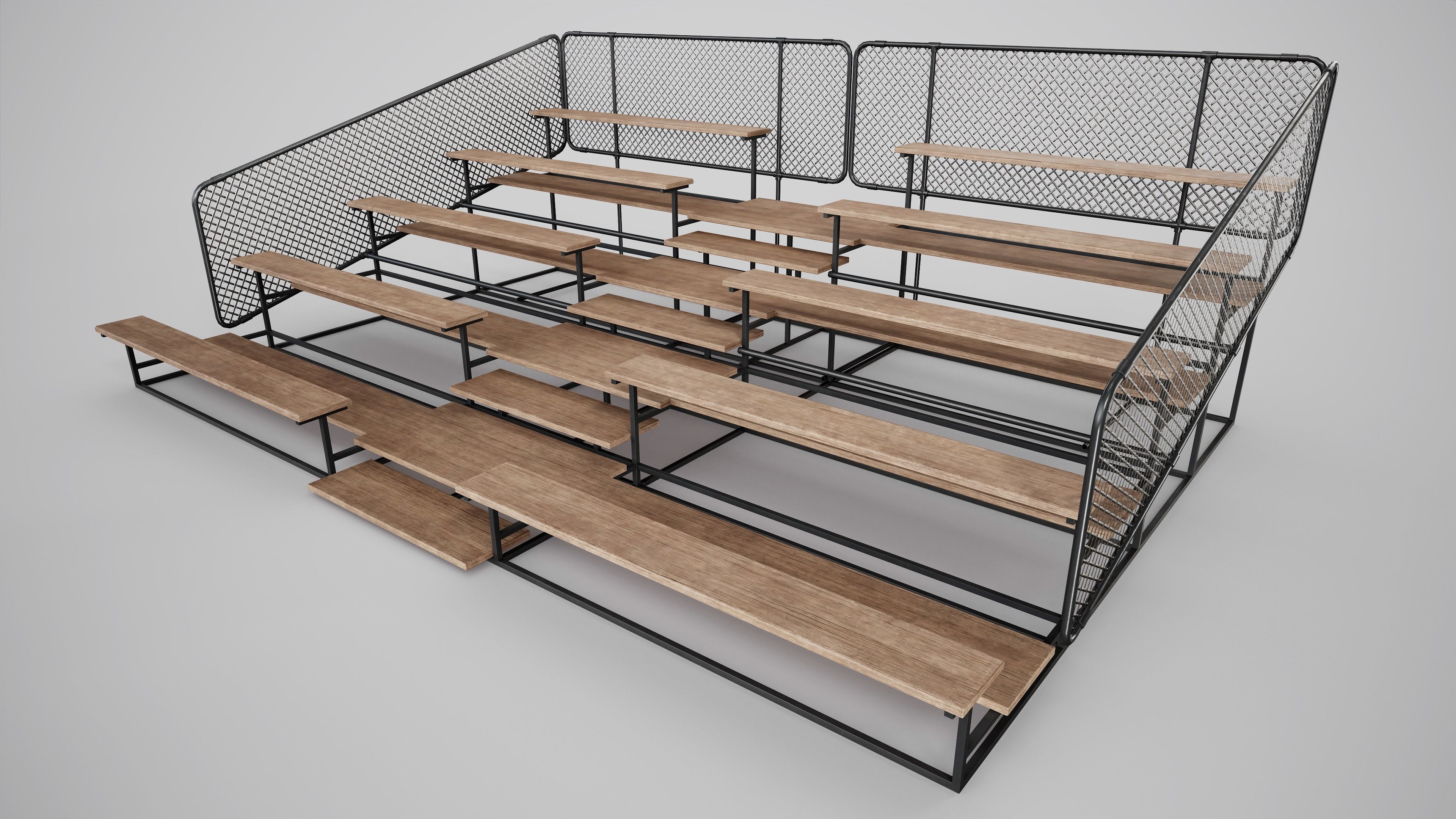 Painted Metal School Bleachers Low-poly 3D model_13