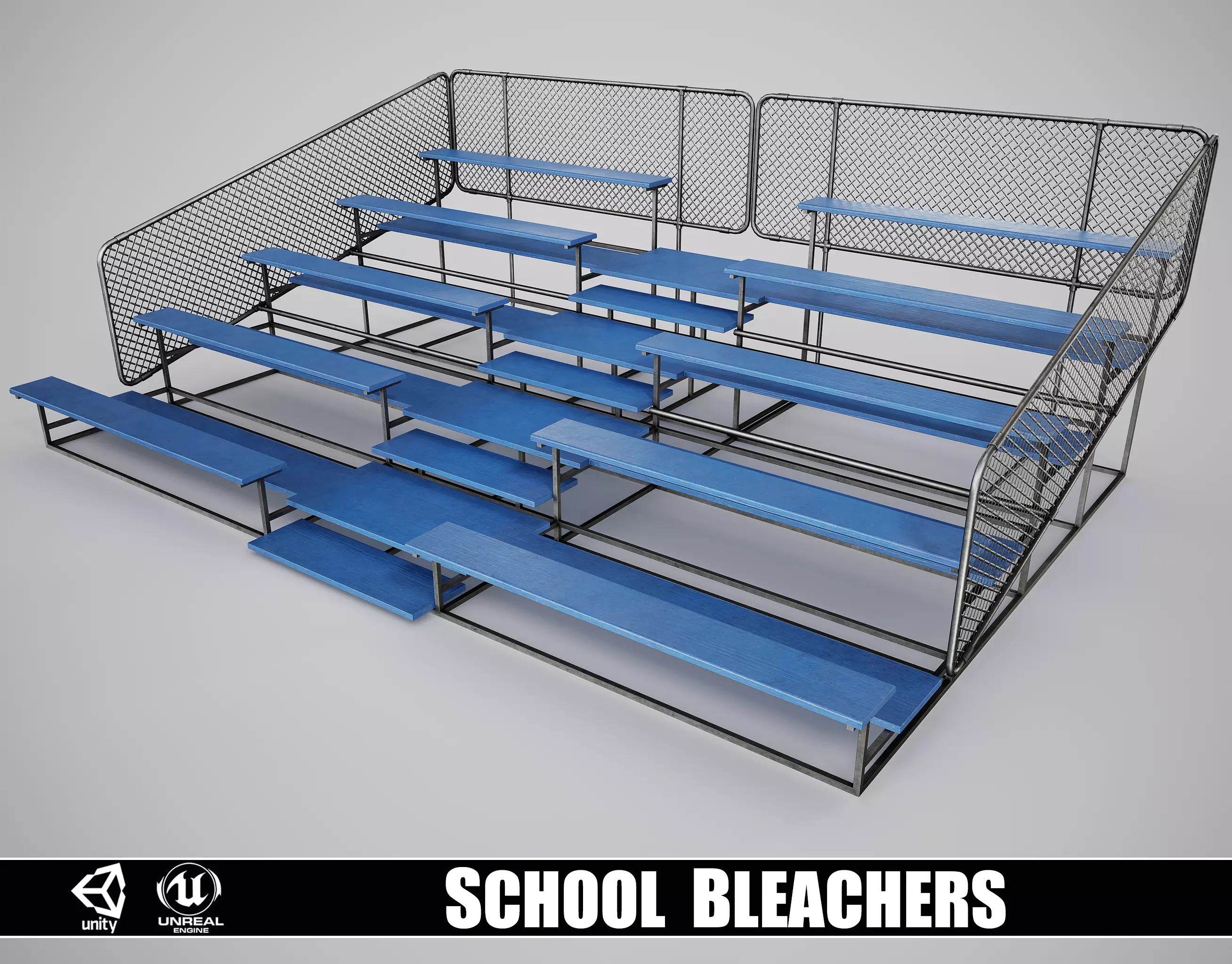 Painted Metal School Bleachers Low-poly 3D model_0