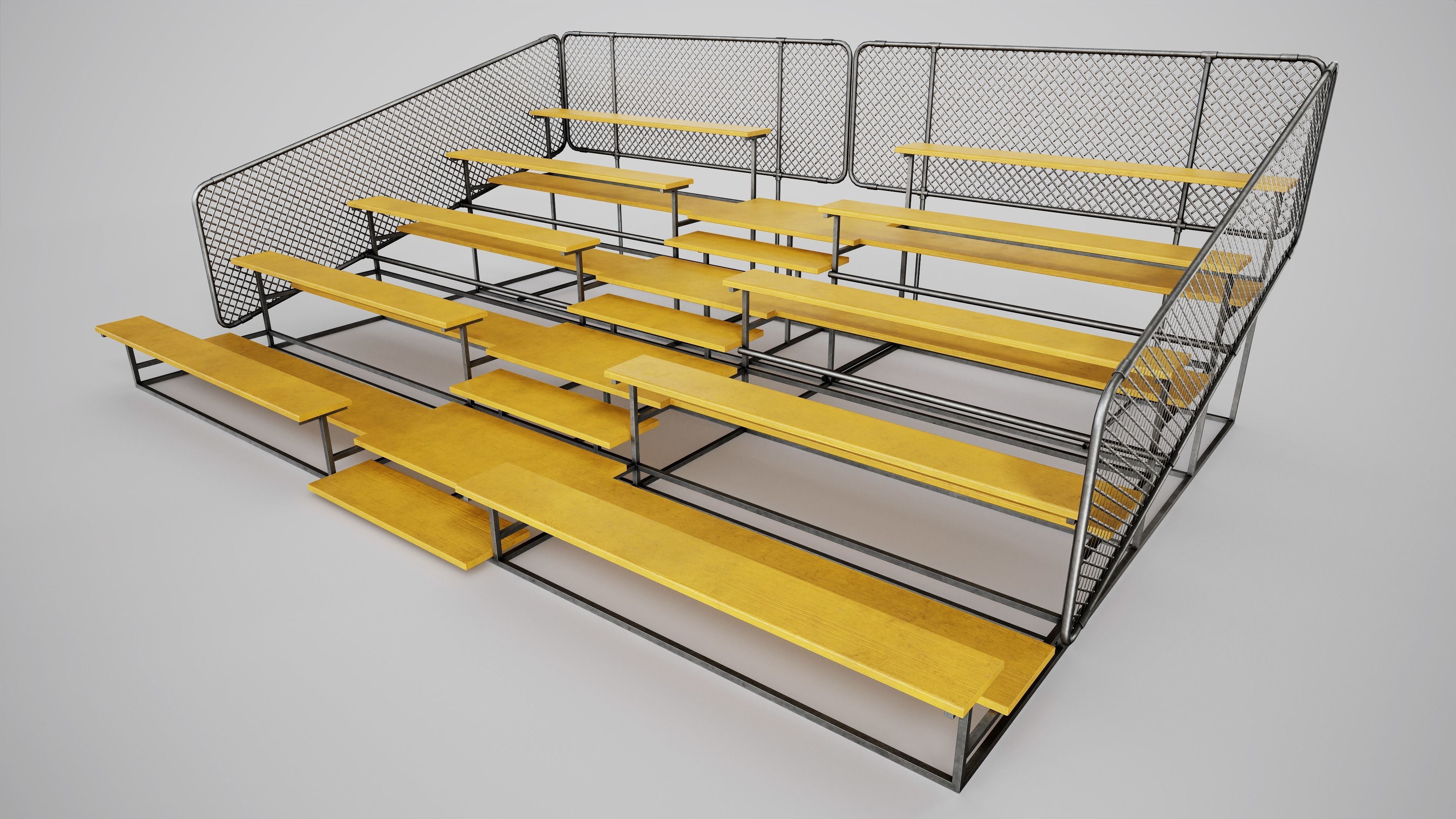 Painted Metal School Bleachers Low-poly 3D model_5