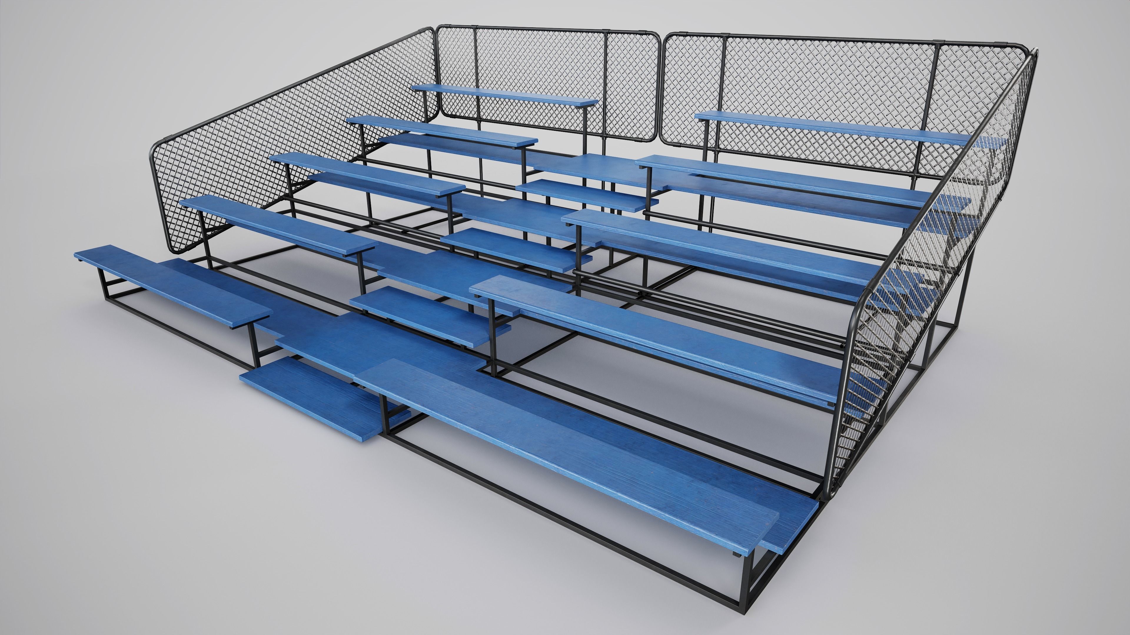 Painted Metal School Bleachers Low-poly 3D model_9