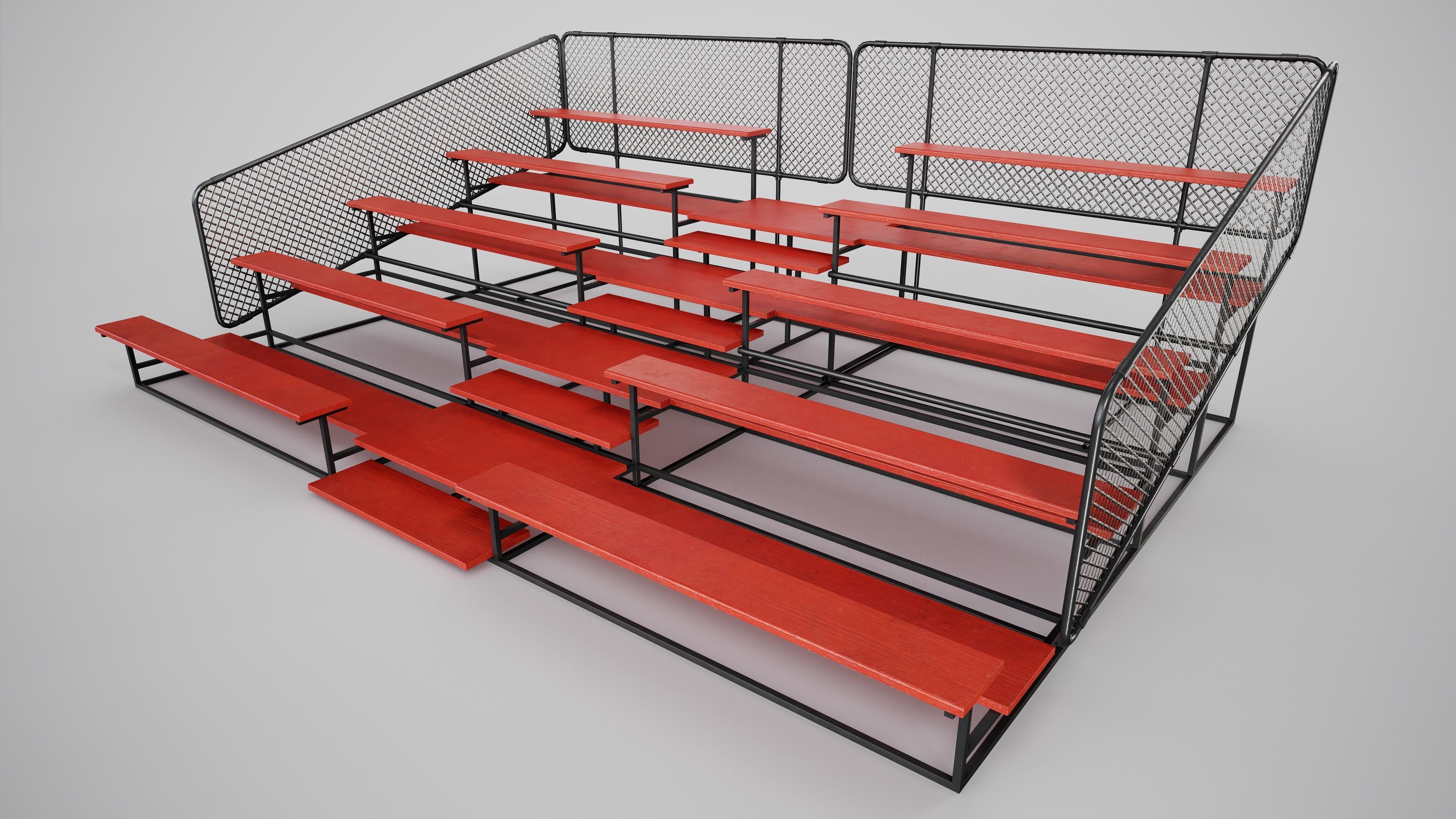 Painted Metal School Bleachers Low-poly 3D model_11