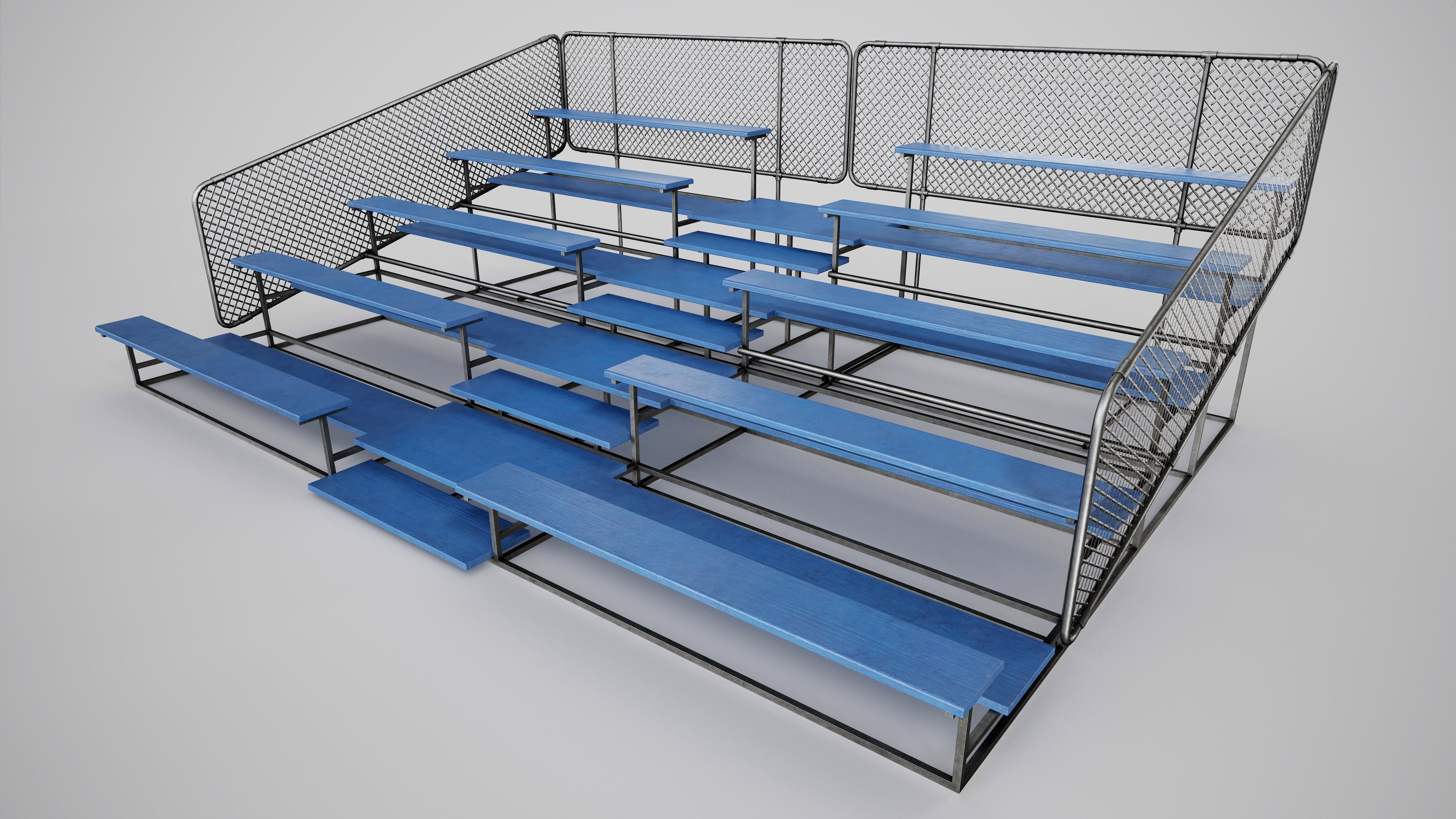 Painted Metal School Bleachers Low-poly 3D model_4