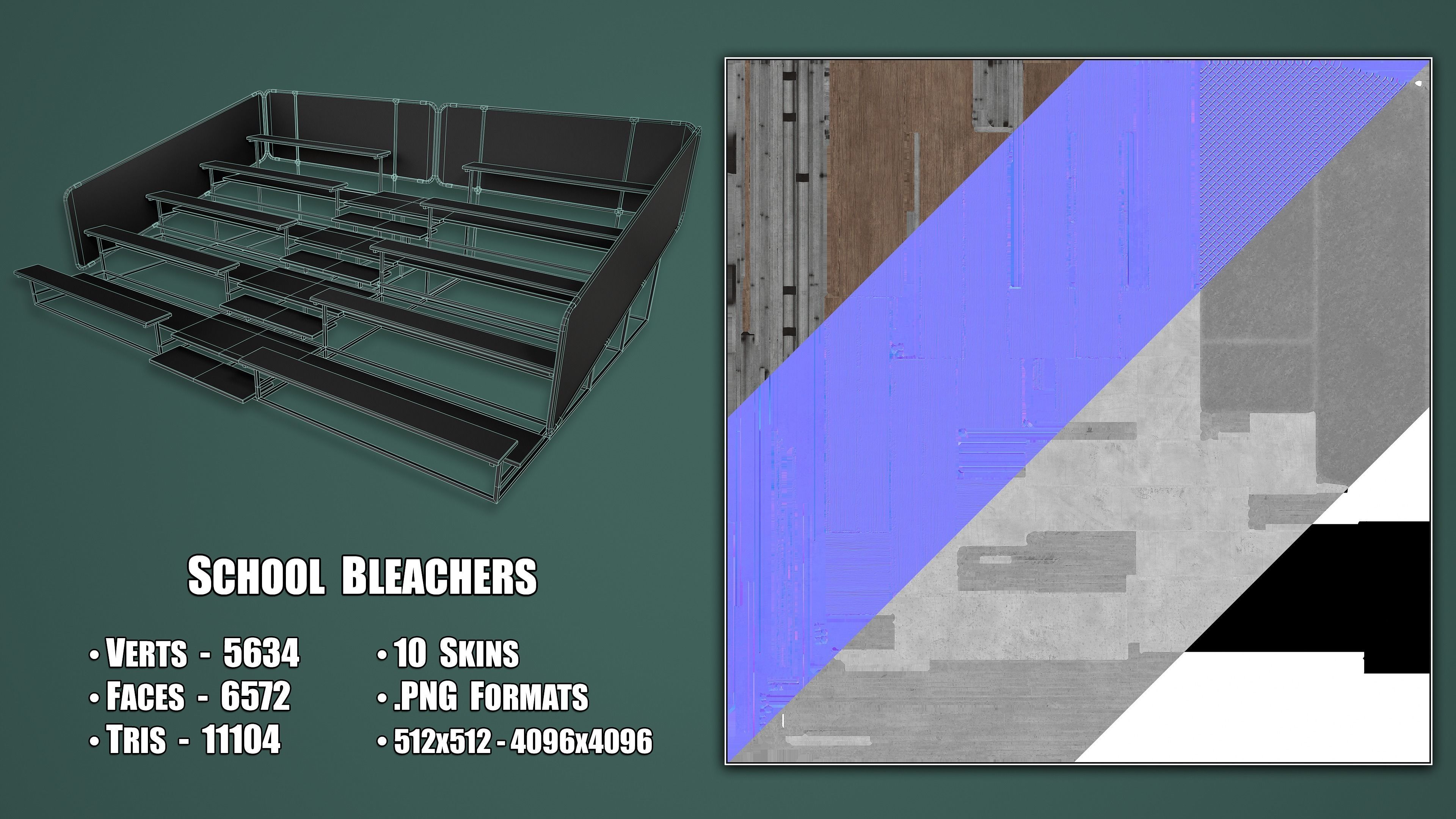Painted Metal School Bleachers Low-poly 3D model_3