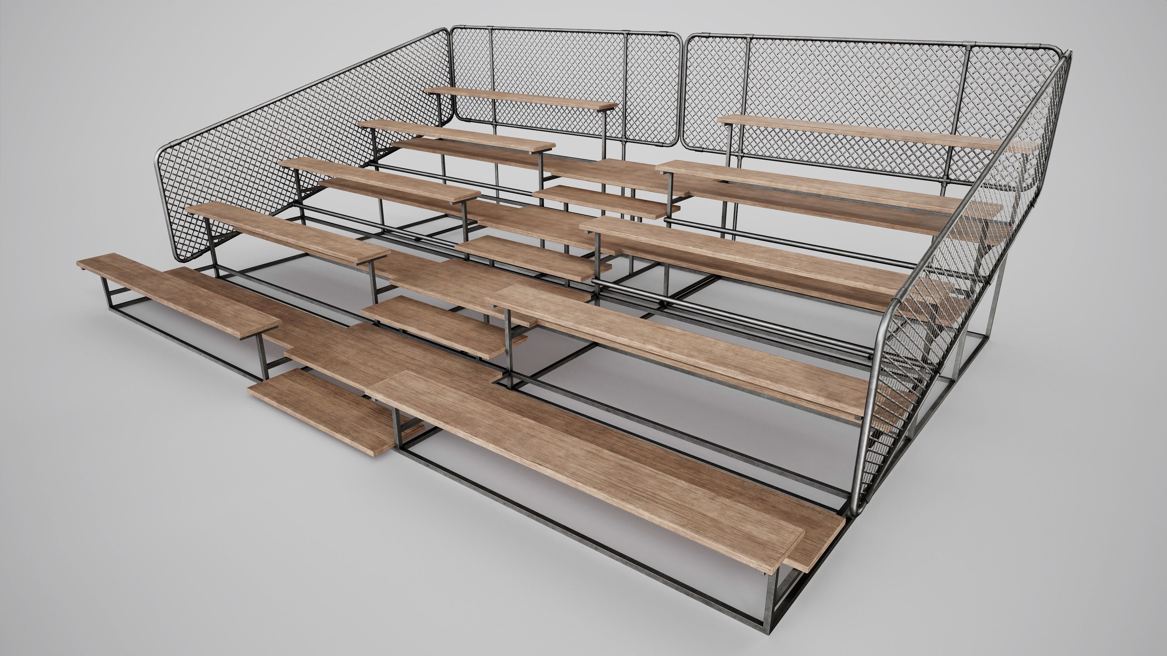 Painted Metal School Bleachers Low-poly 3D model_8