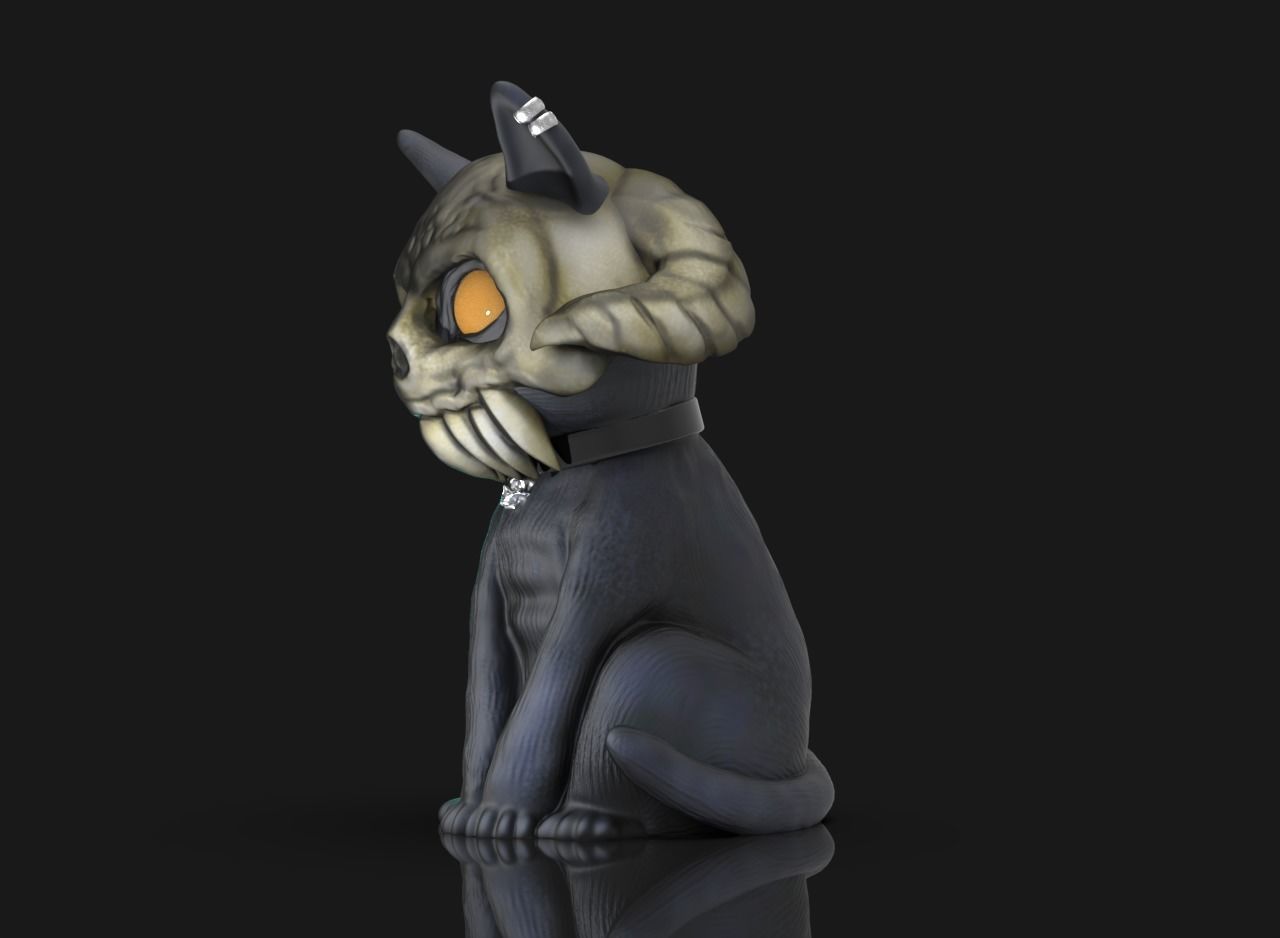 skull cat 3D print model_2