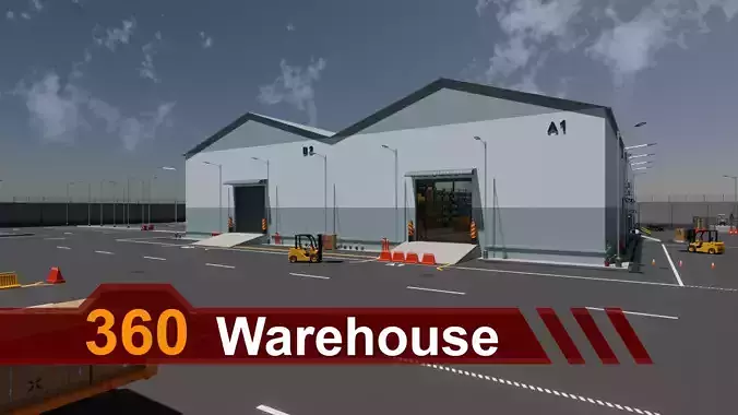 360 Warehouse Interior and Exterior Low-poly 3D model
