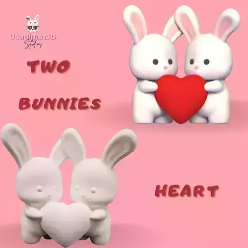 Two Bunnies Heart 3D print model