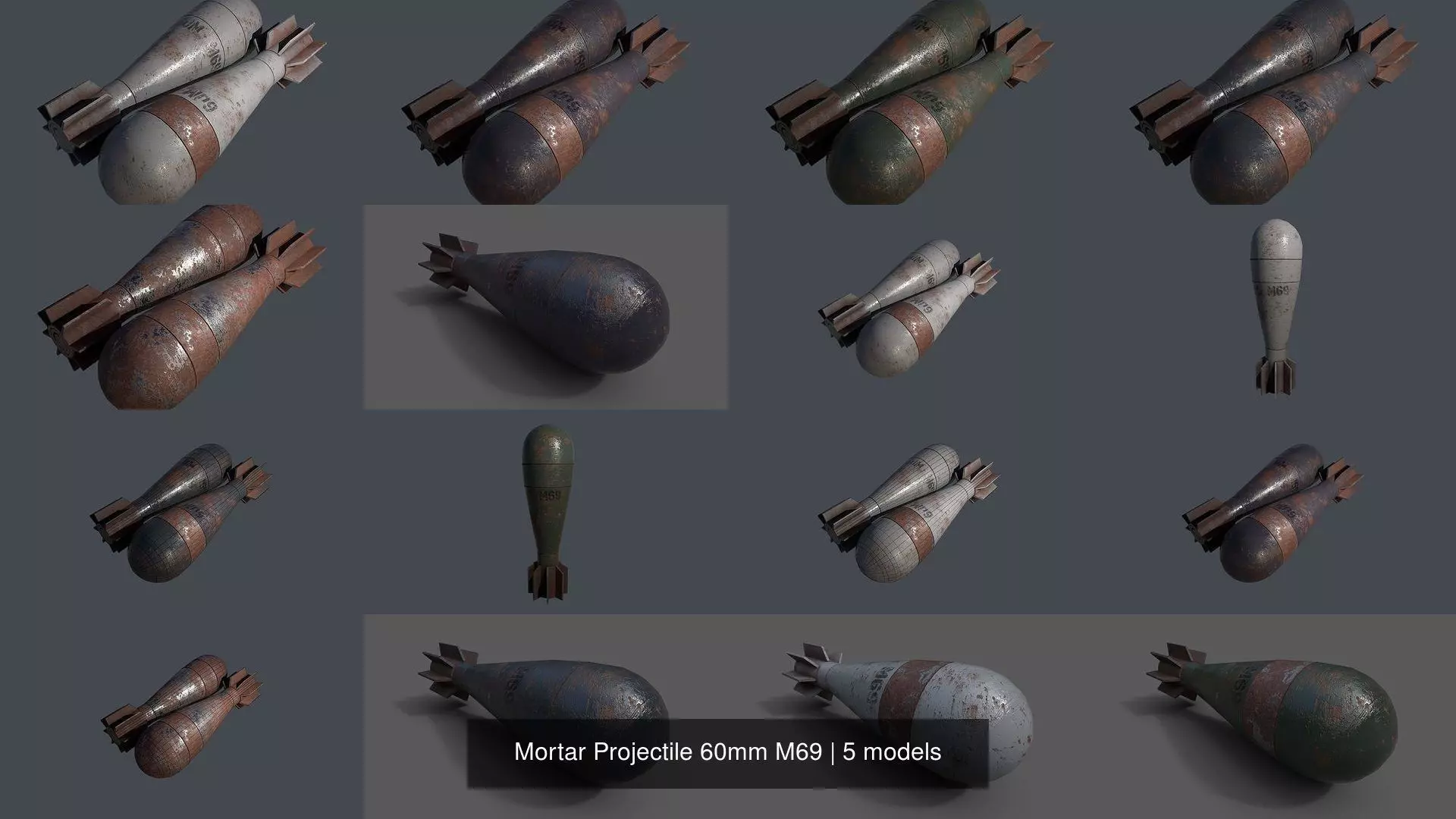 Mortar Projectile 60mm M69 3D Model Collection_15
