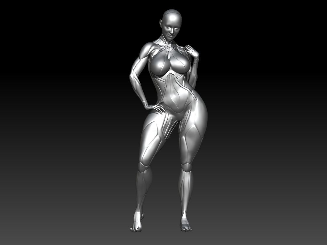 cyber girl stand 3D print model_5