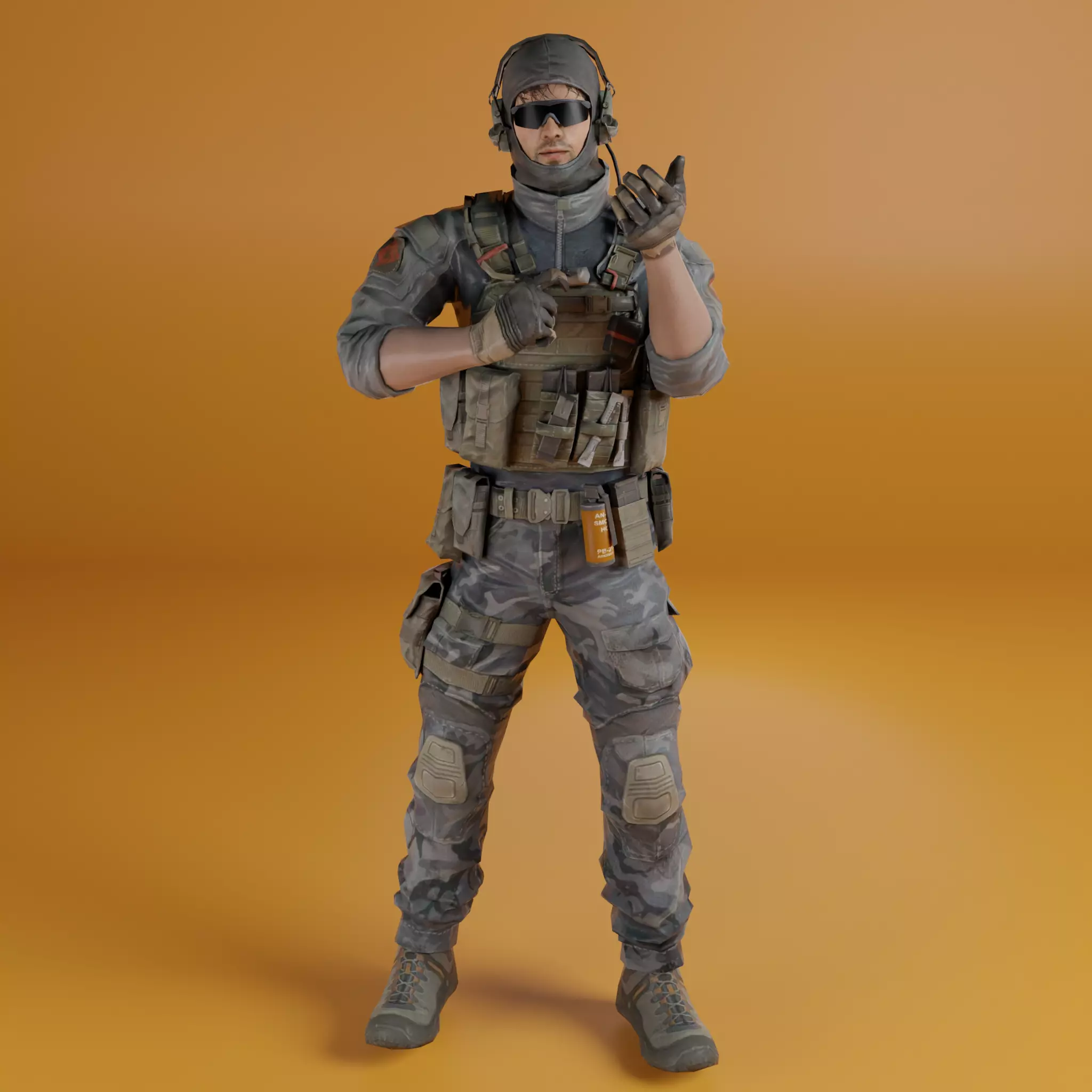 Soldier game character Low-poly 3D model