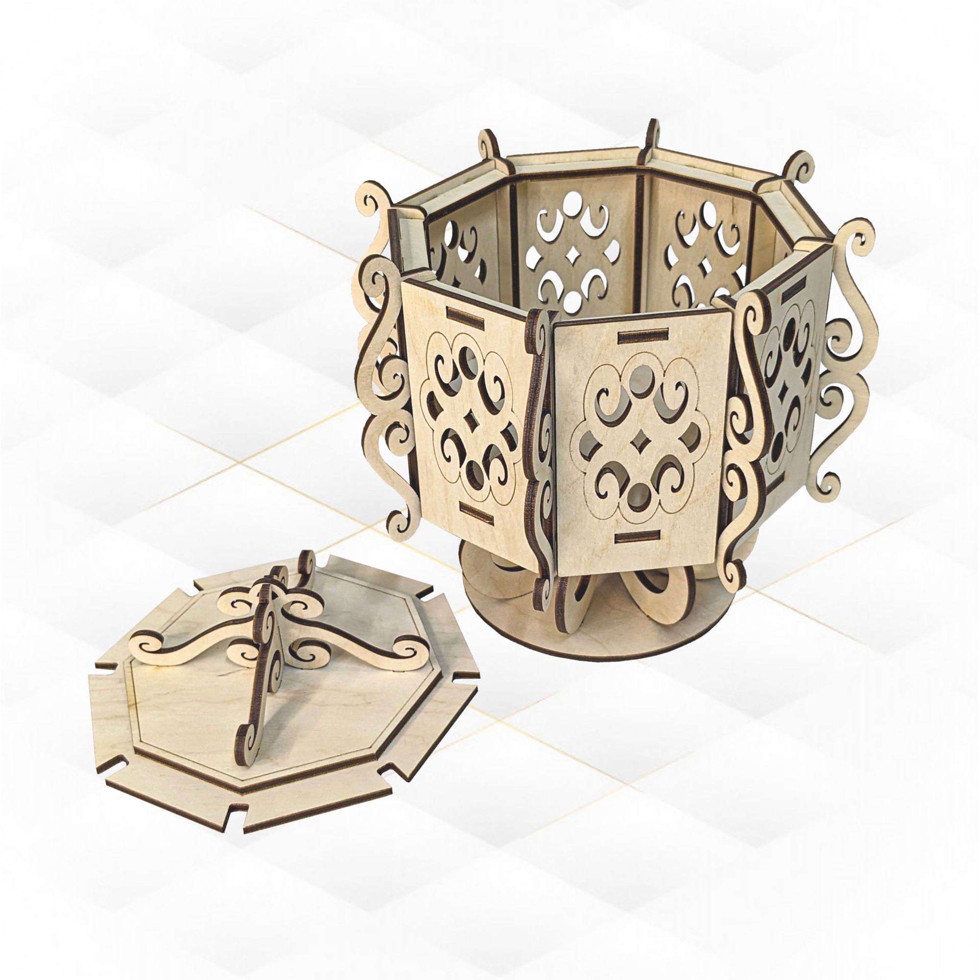 Unique Octagonal Jewelry Box design for laser cut 3D print model_2