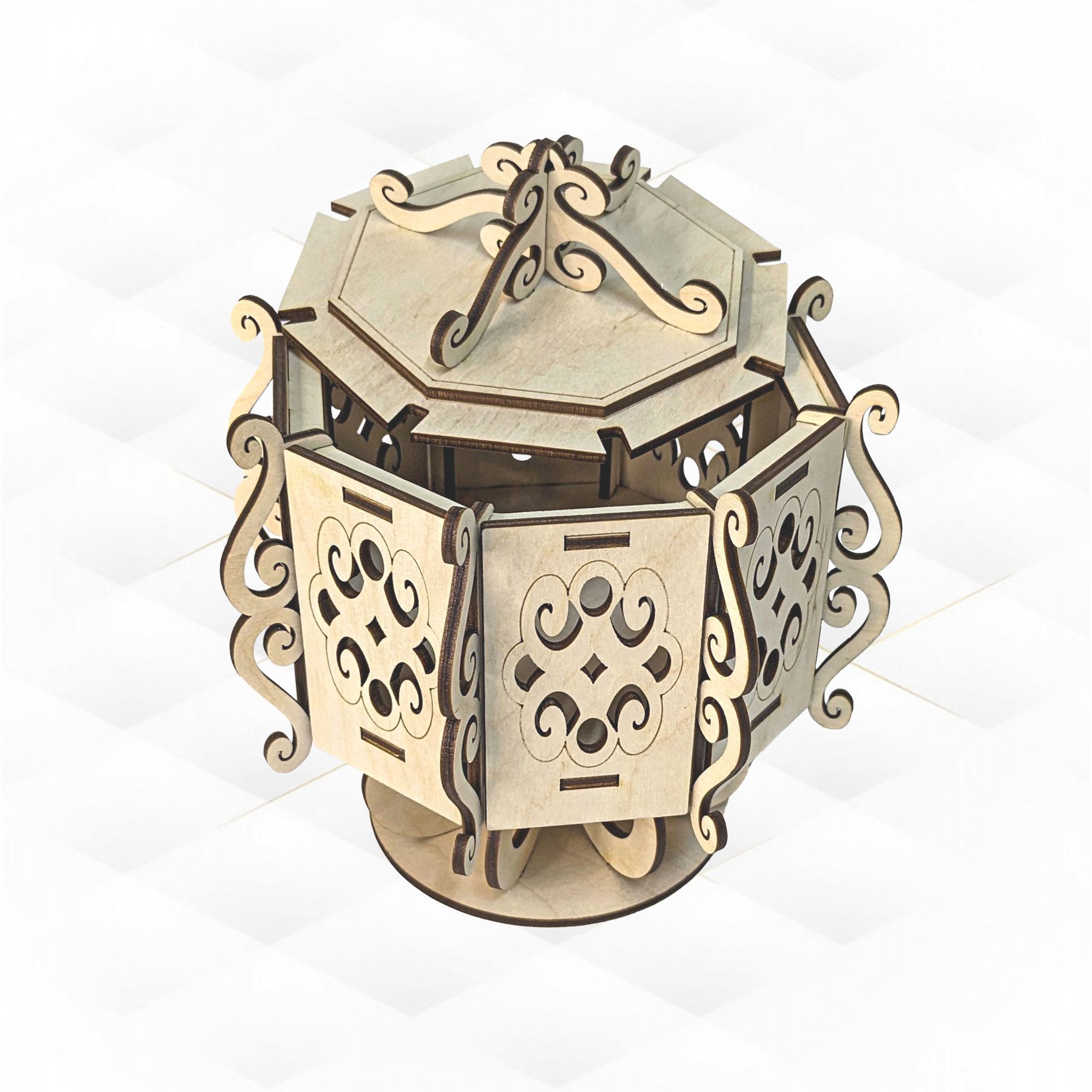 Unique Octagonal Jewelry Box design for laser cut 3D print model_3