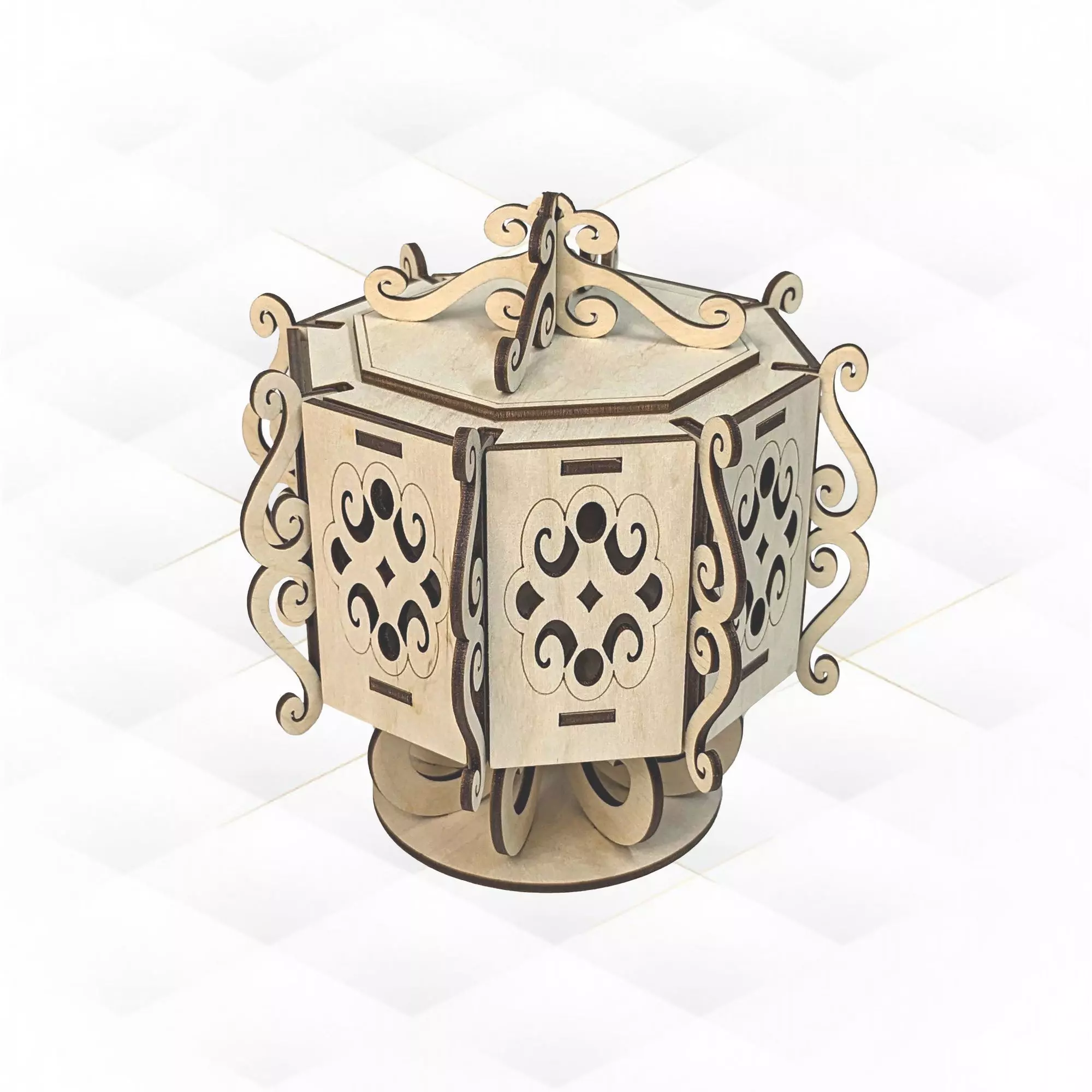 Unique Octagonal Jewelry Box design for laser cut 3D print model_0