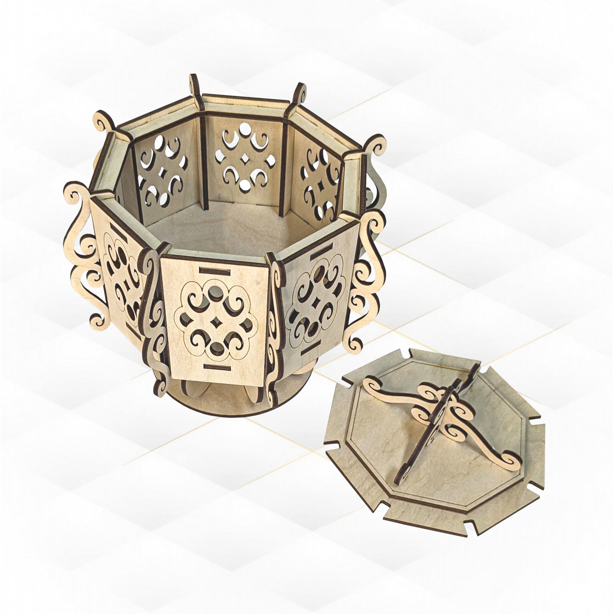 Unique Octagonal Jewelry Box design for laser cut 3D print model_4