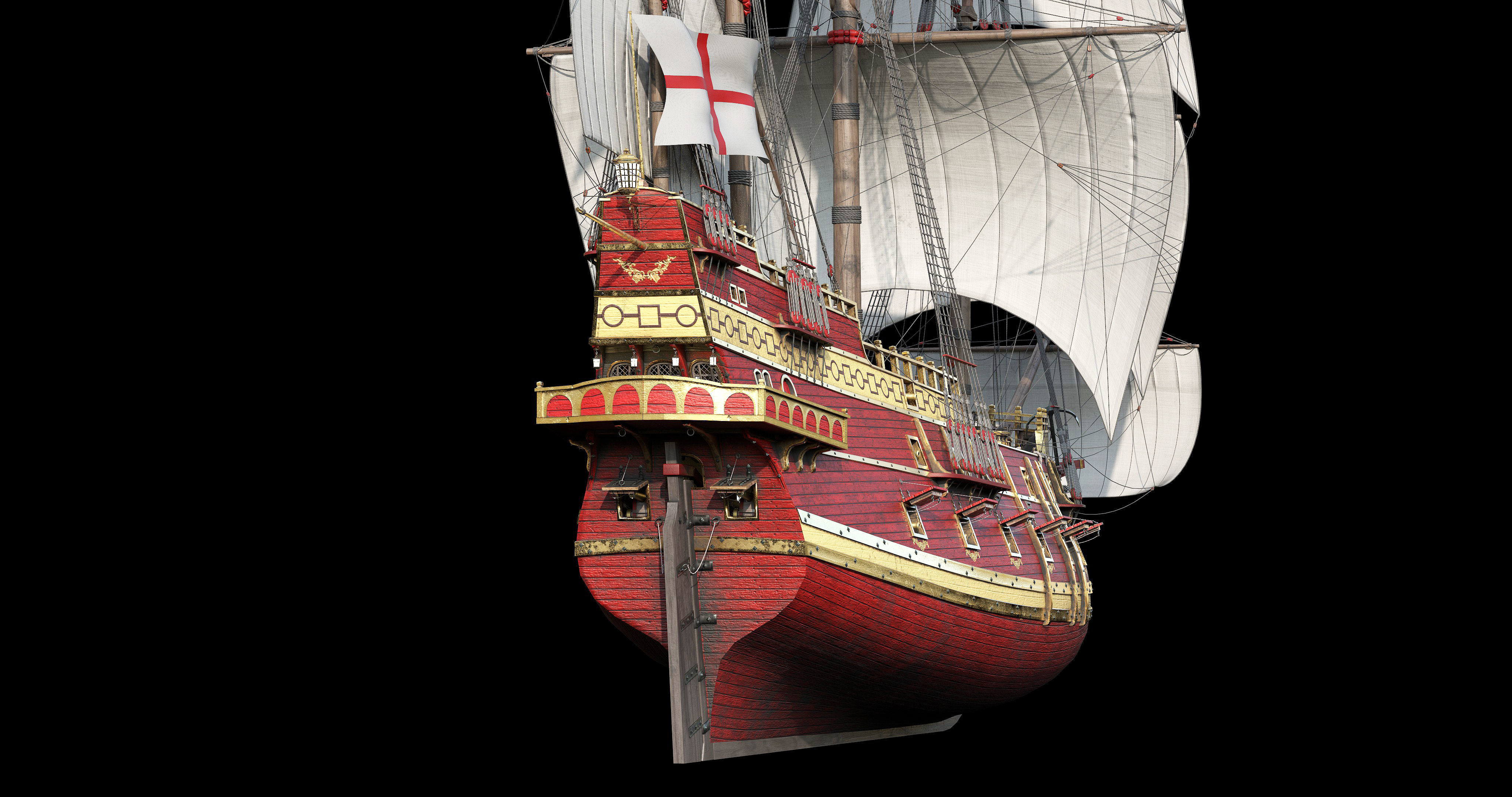 This 3D Galleon red  includes a fully detailed interior 04 3D model_12