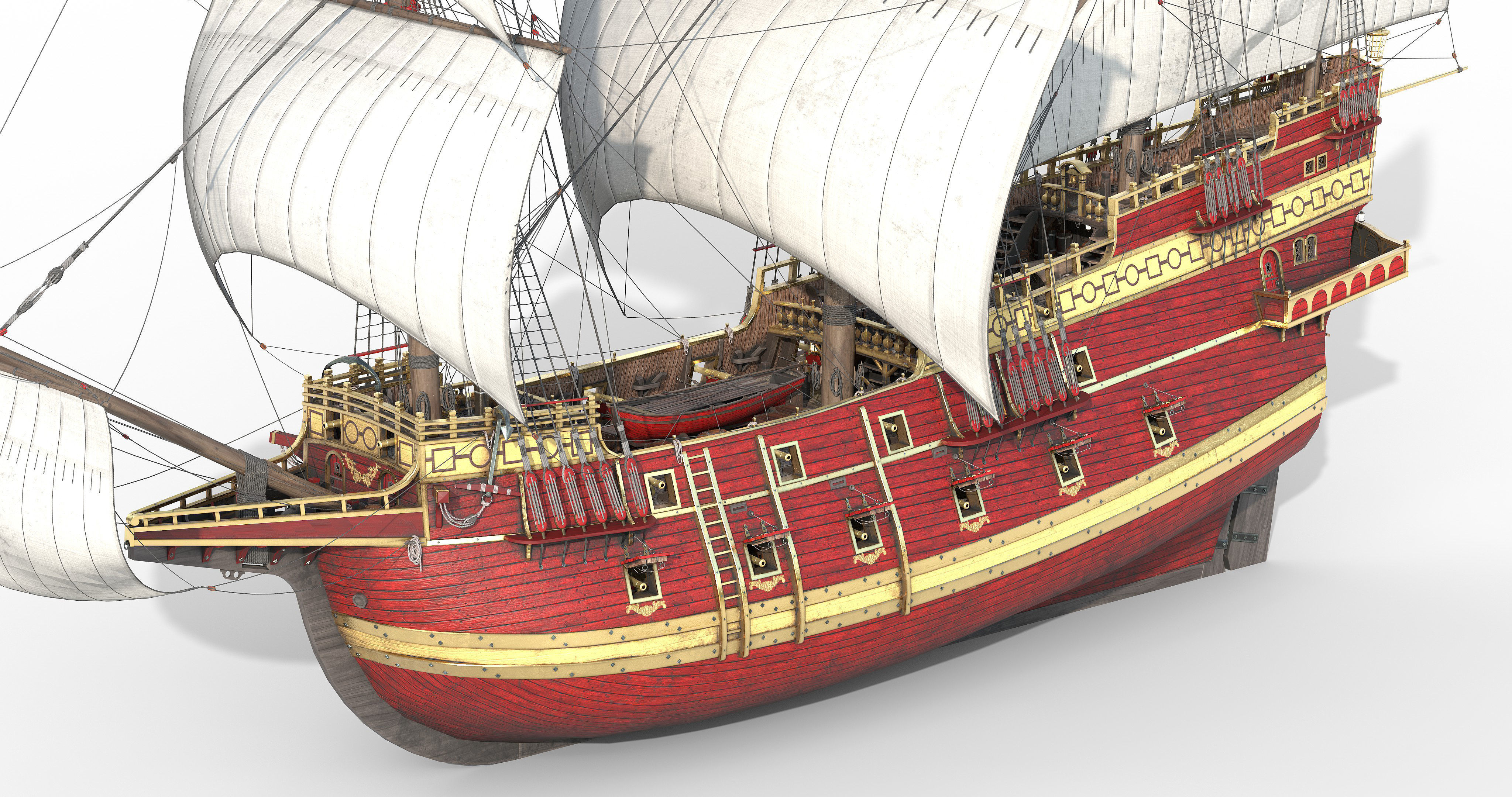 This 3D Galleon red  includes a fully detailed interior 04 3D model_19