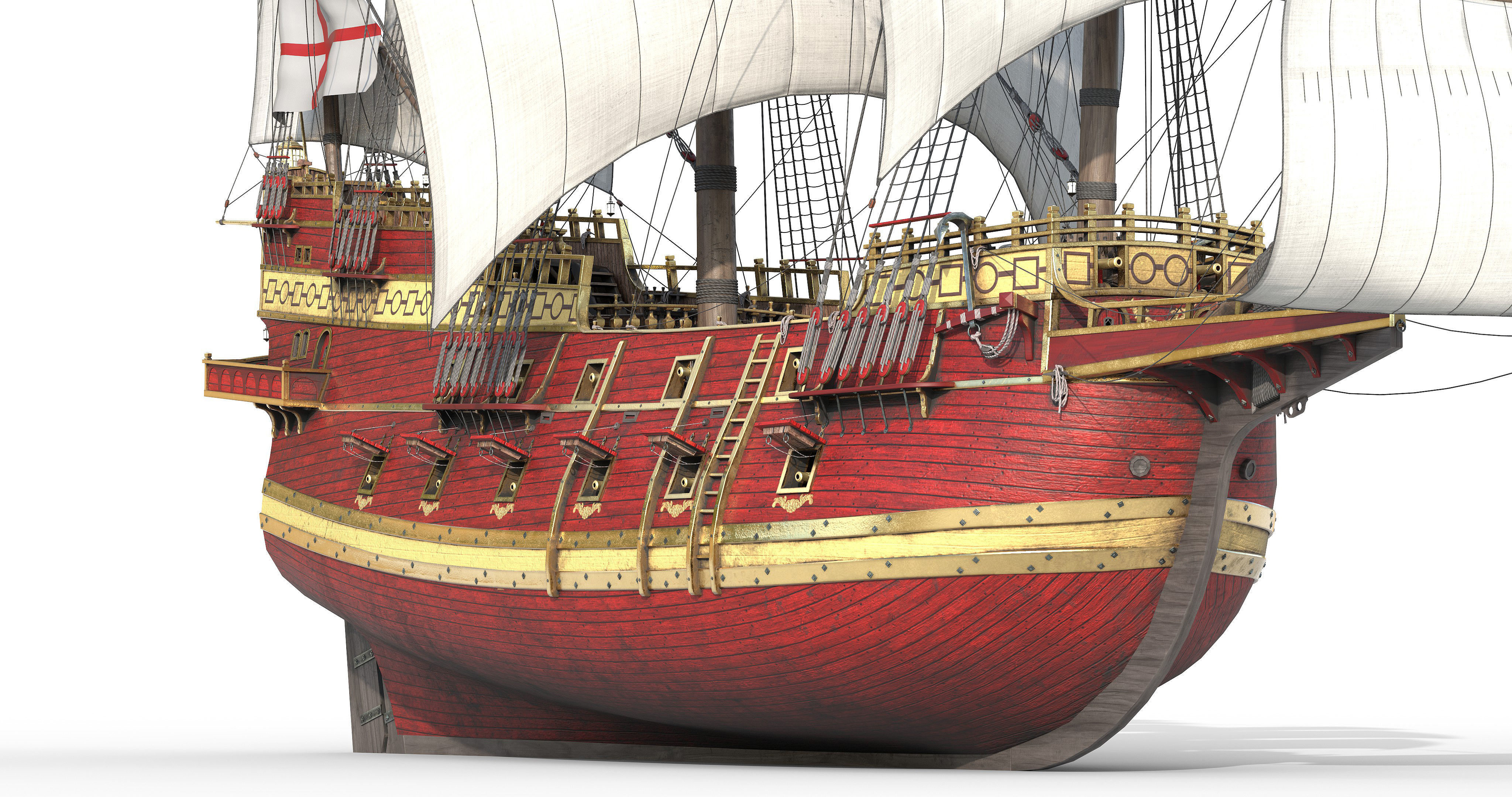 This 3D Galleon red  includes a fully detailed interior 04 3D model_2