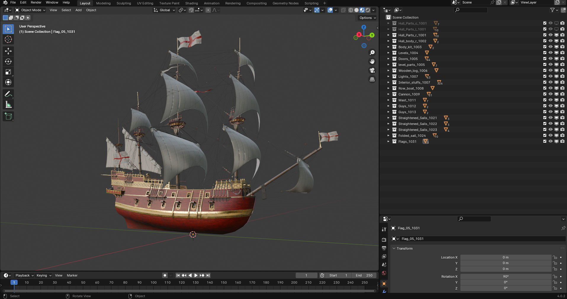 This 3D Galleon red  includes a fully detailed interior 04 3D model_25