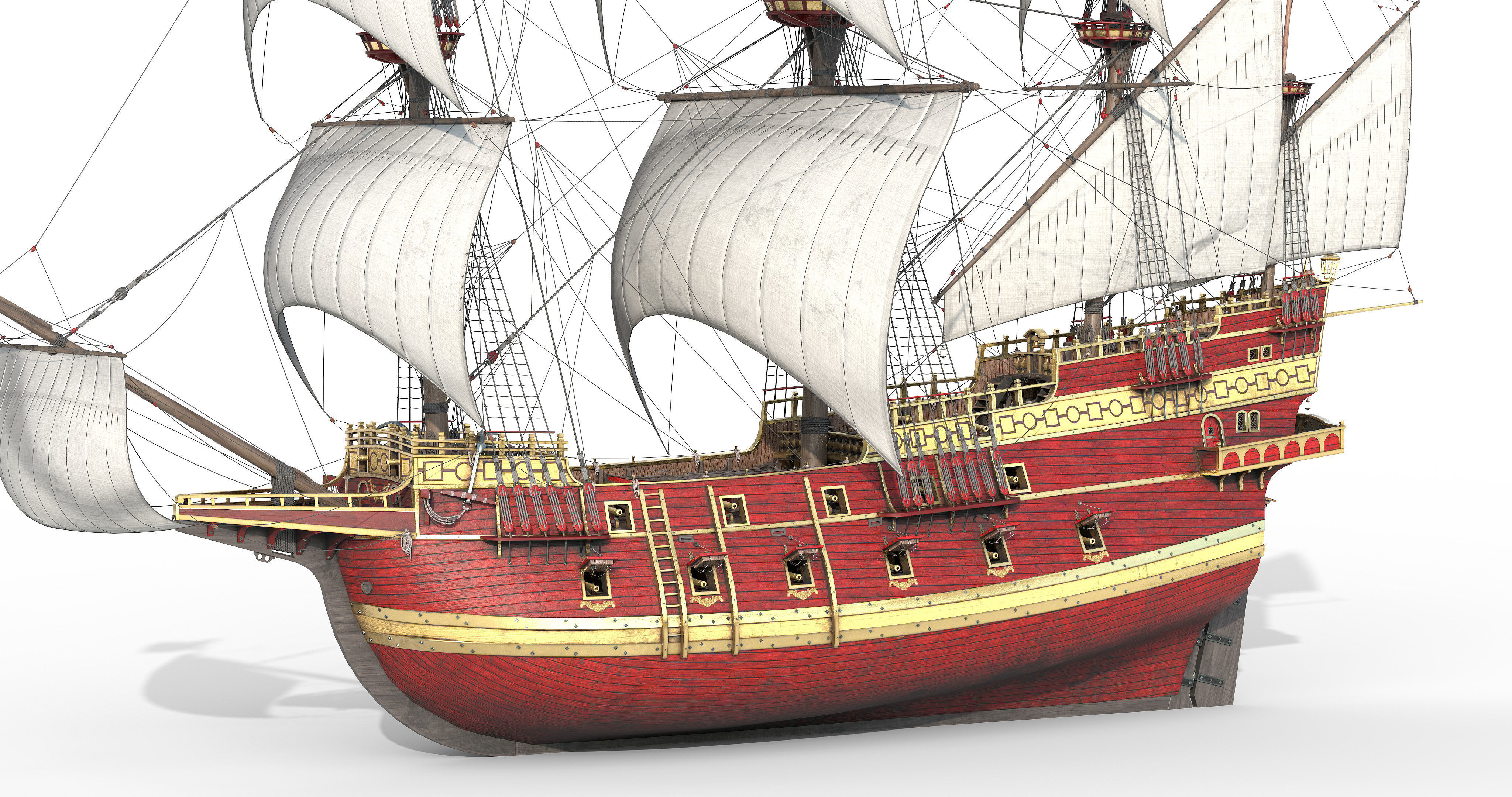 This 3D Galleon red  includes a fully detailed interior 04 3D model_14