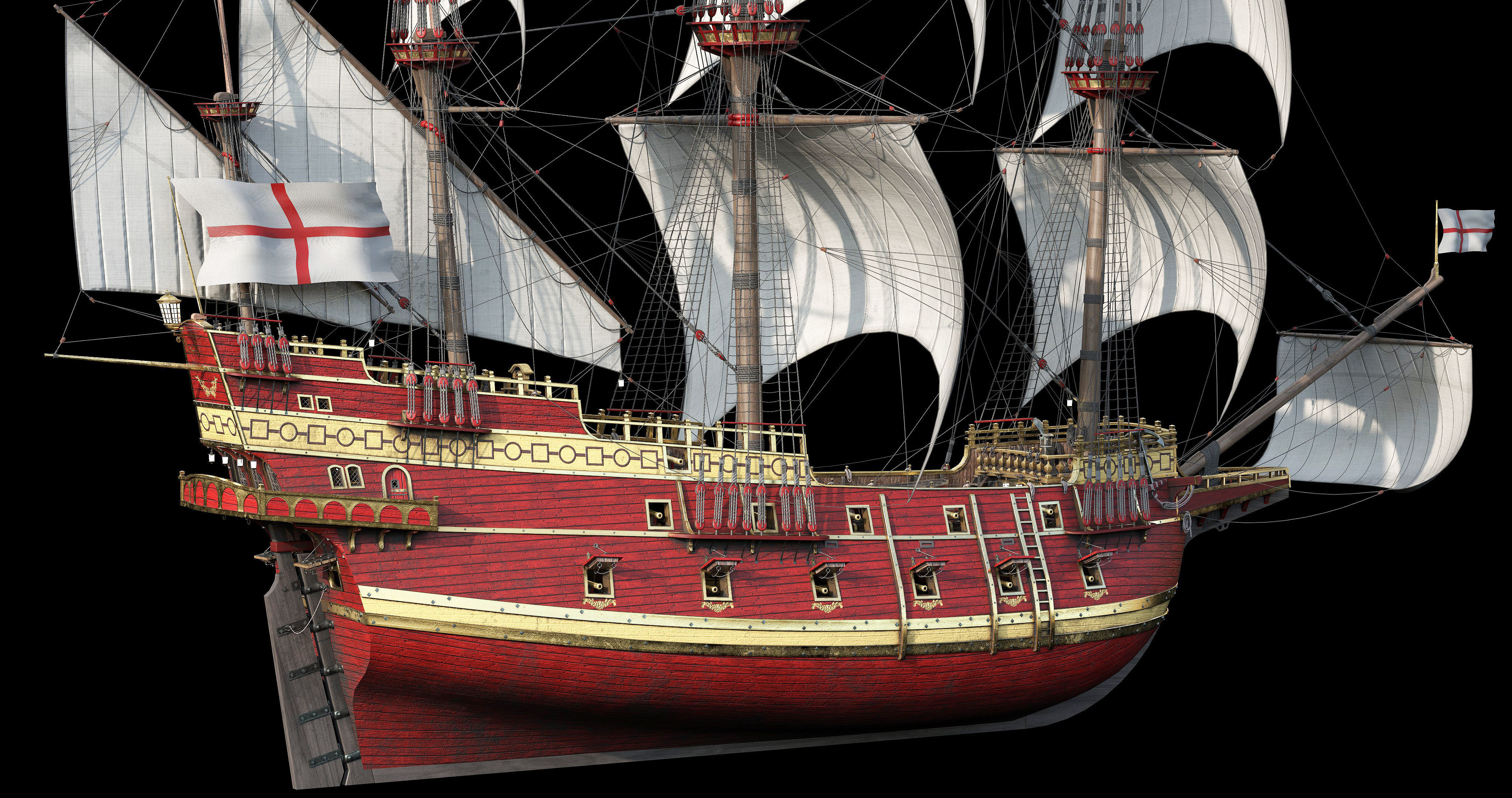 This 3D Galleon red  includes a fully detailed interior 04 3D model_15