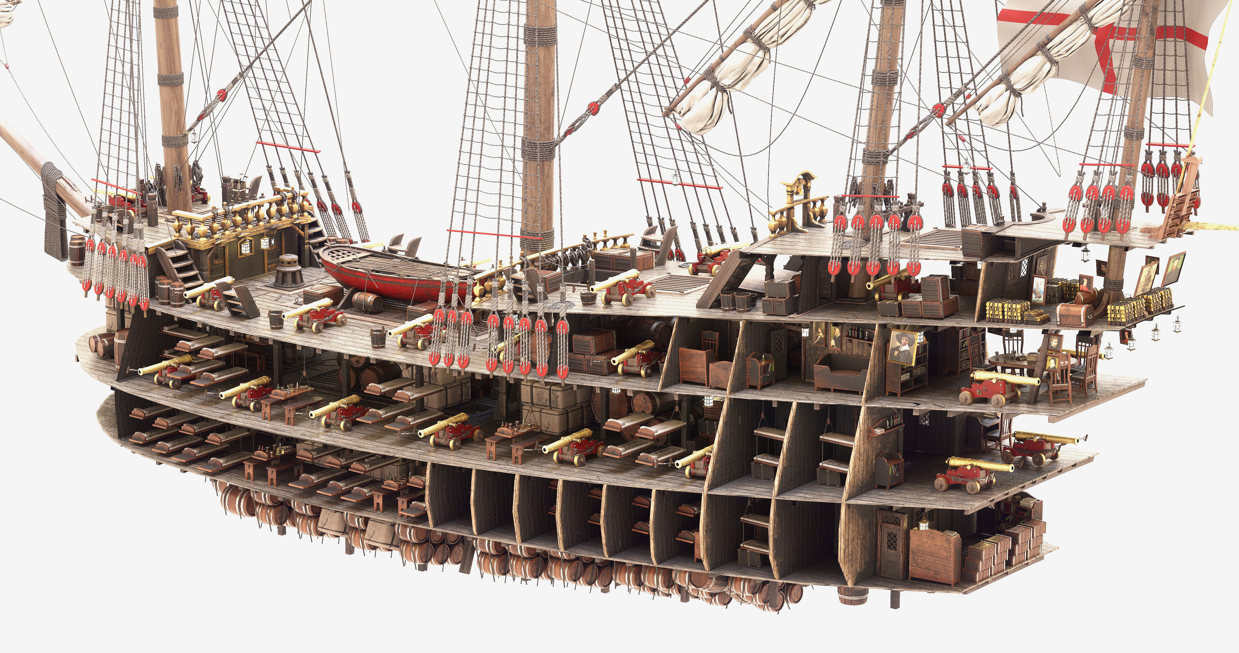 This 3D Galleon red  includes a fully detailed interior 04 3D model_8