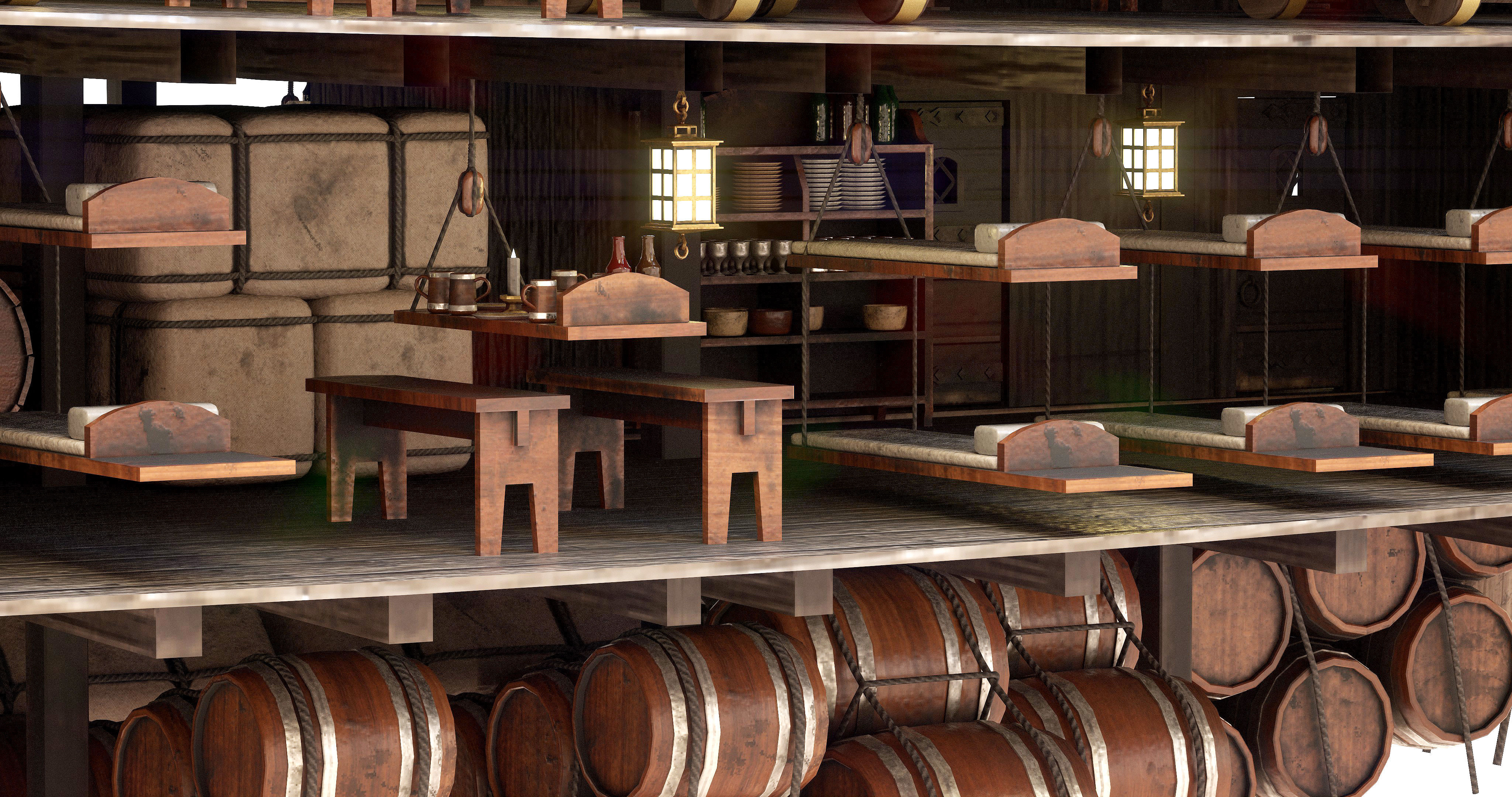 This 3D Galleon red  includes a fully detailed interior 04 3D model_9