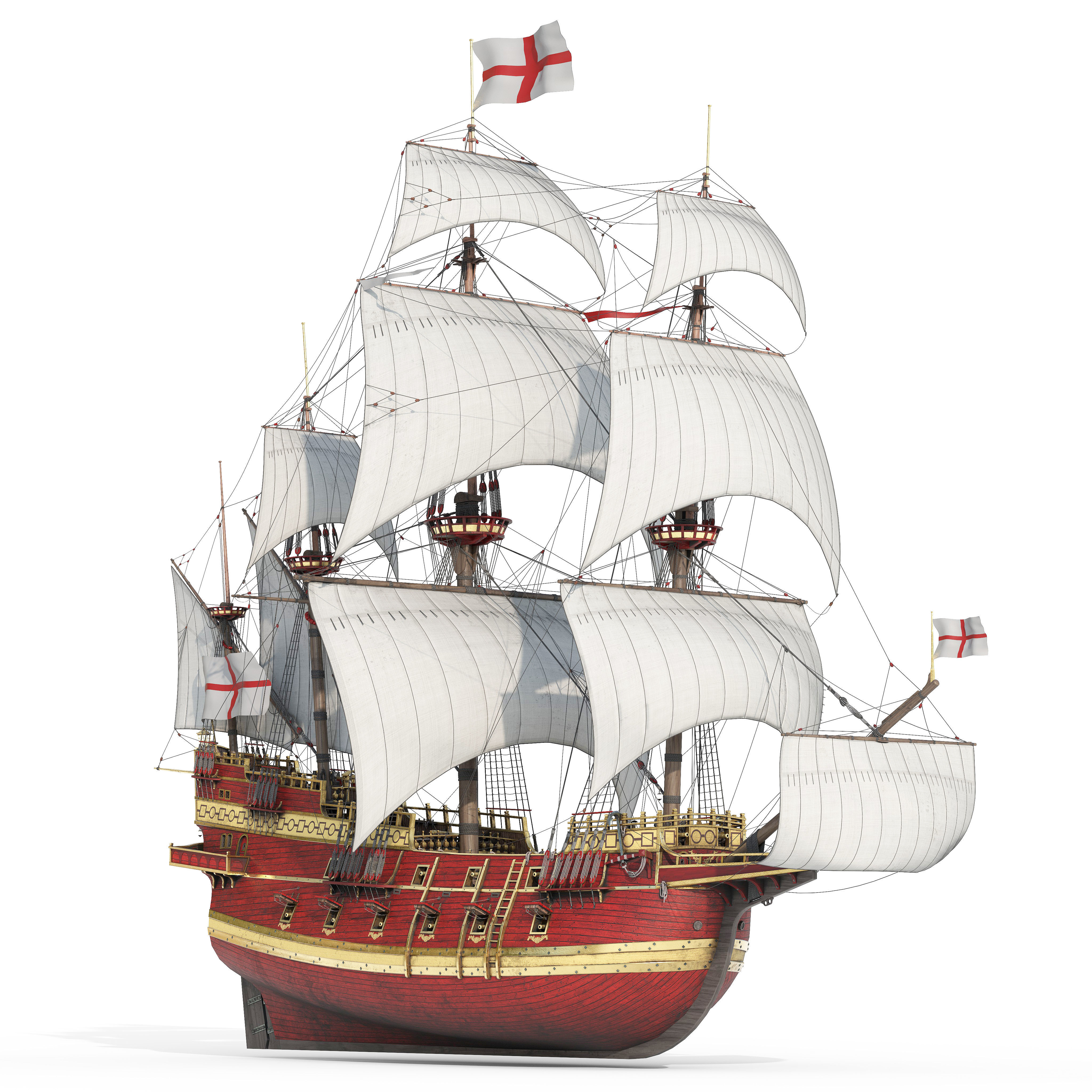 This 3D Galleon red  includes a fully detailed interior 04 3D model_1