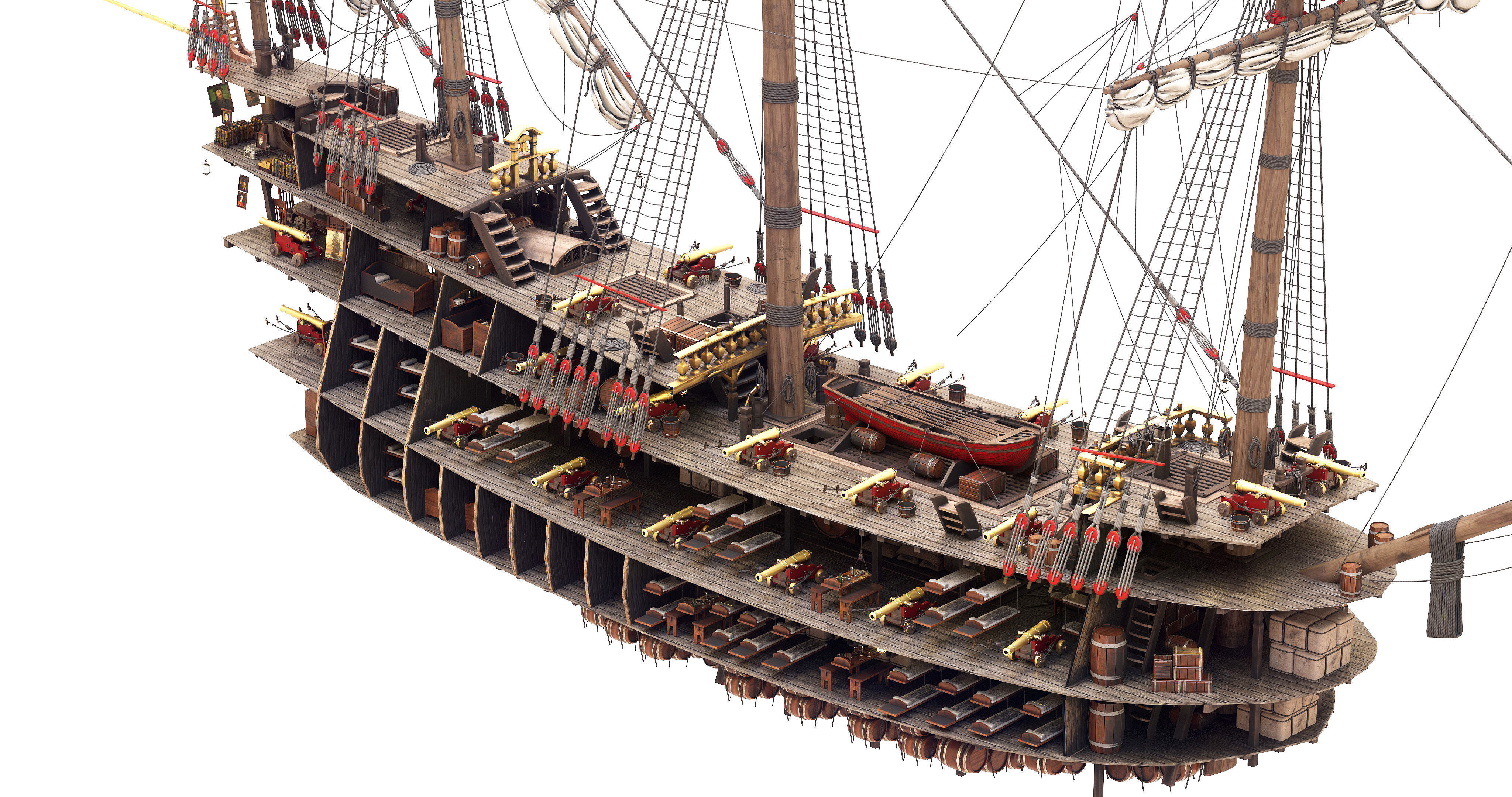 This 3D Galleon red  includes a fully detailed interior 04 3D model_3